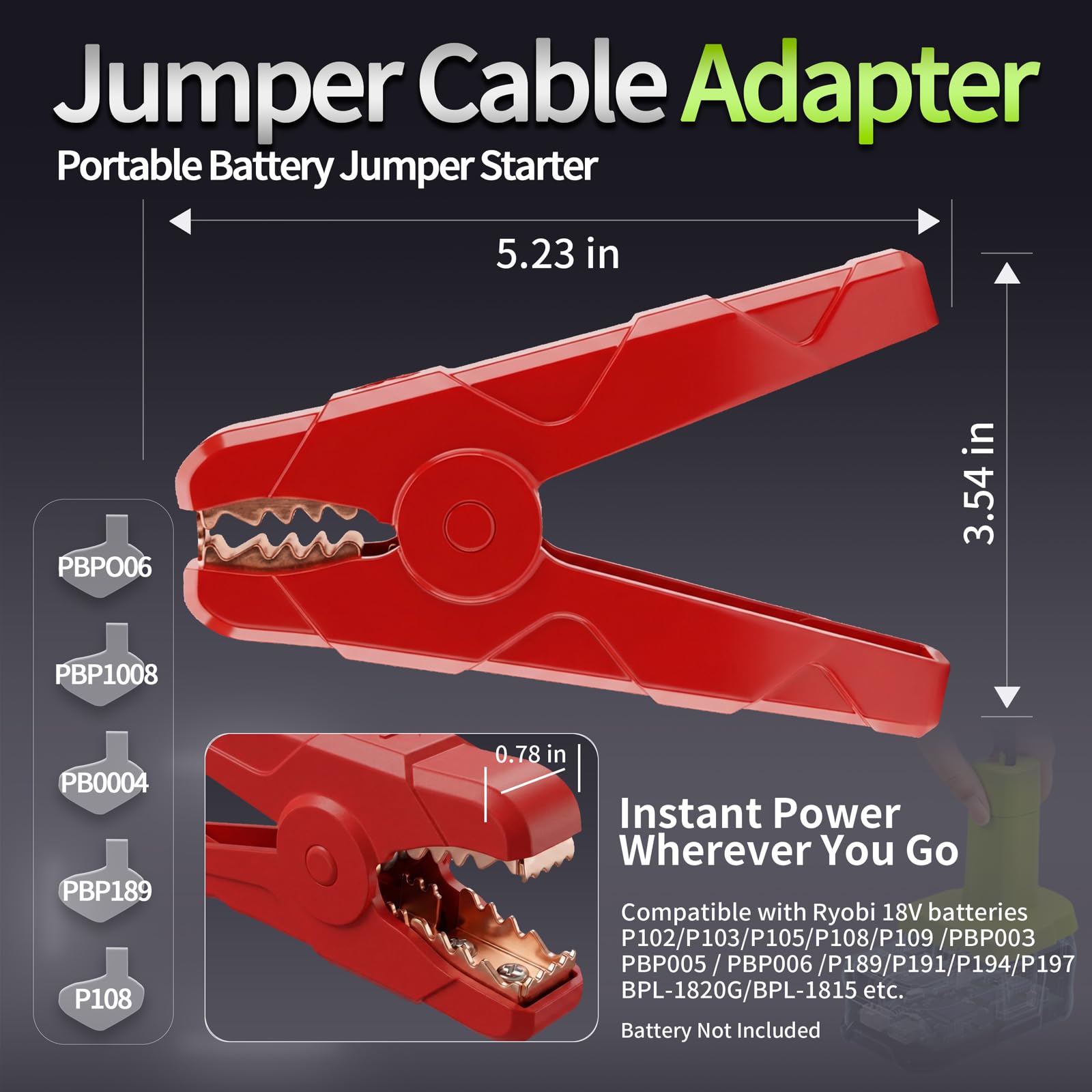 Kable rozruchowe do akumulatora Ryobi 18 V, 2 m, 8 AWG, czysta miedź, duże zaciski antypoślizgowe, przenośne automatyczne kable wspomagające do samochodów / kosiarki / narzędzi (bateria nie jest