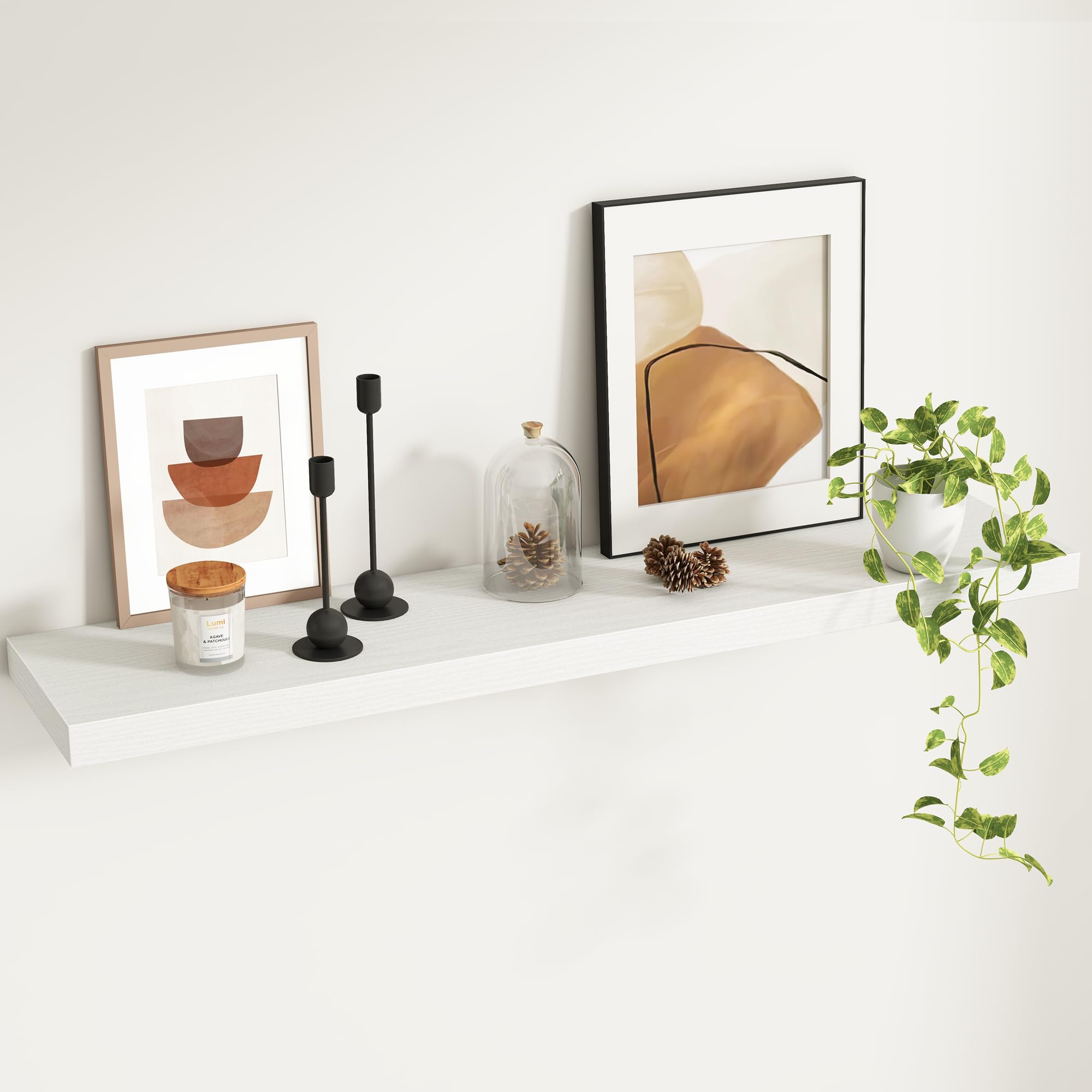 Fun Memories Floating Shelves - 9 Inch Deep Wall Shelf for Decor & Storage - Wall Mounted Display Shelving with Invisible Heavy-Duty Metal Bracket - 48" W x 9" D x 1.6" H - Set of 1 - Rustic White