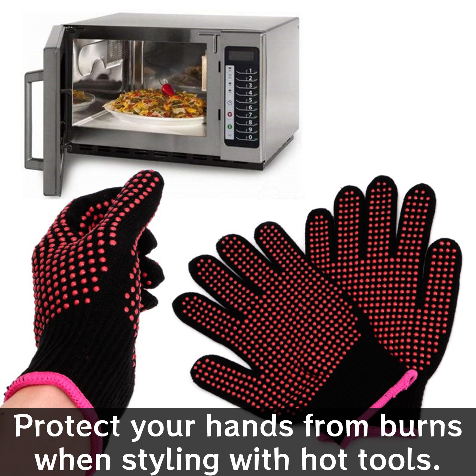 pcsfoe Hitzehandschuh Lockenstab,Hitze Handschuhe Lockenstab,Hitzehandschuh,Backofen Handschuhe,Ofenhandschuhe,Hitzeschutz Handschuh Für Friseur Küche