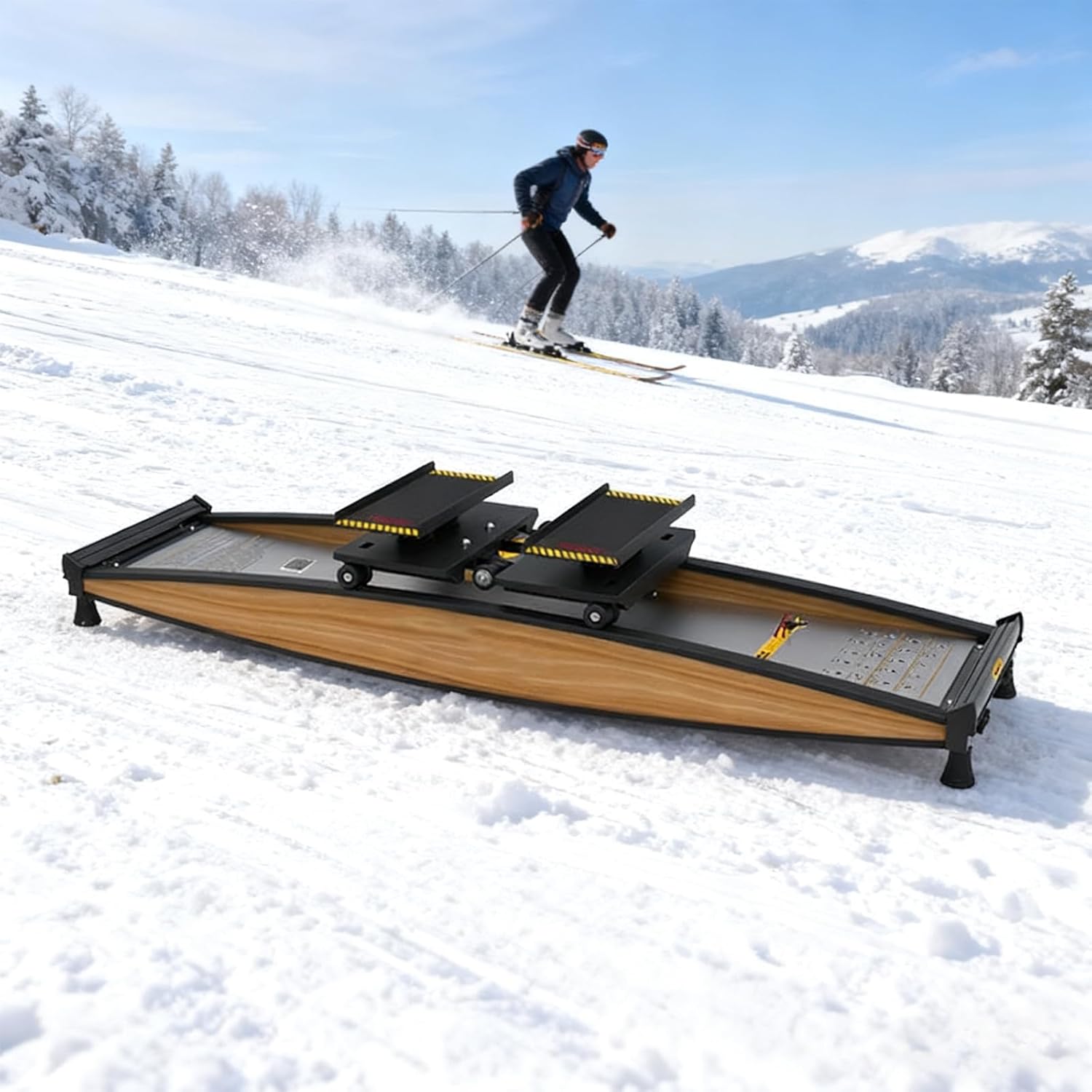 Indoor Simulated Ski Machine - Home Aerobic Fitness Equipment with Ski Poles & Mats for Glutes Leg Waist Abdominal Training & Body Balance Cardio Workout