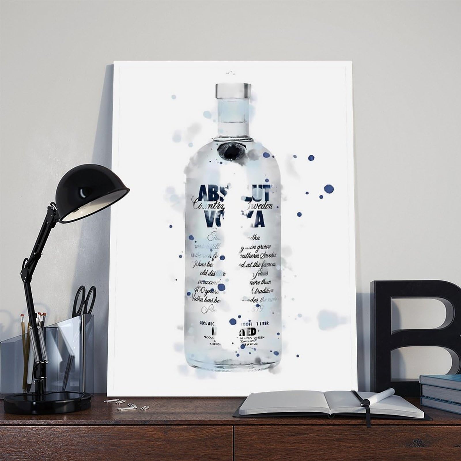 Absolute Vodka Kunstposter mit Tinte auf Leinwand, Wandkunst, Dekordruck, Gemälde für Wohnzimmer, Schlafzimmer, Dekoration, Rahmen: 60 x 90 cm