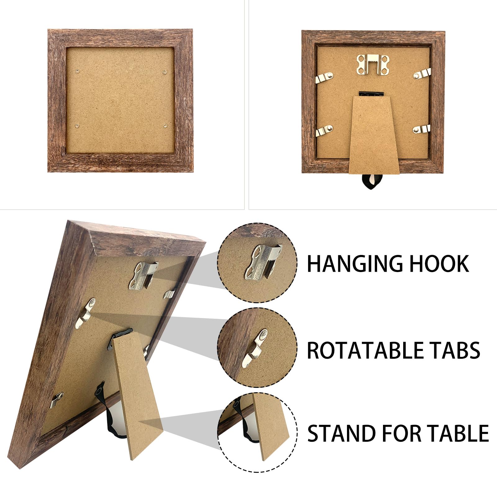 Naeutop 6x6 Wooden Shadow Box Frame Set Of 2 - With 5x5 Mat & Real Glass, Walnut, Tabletop Or Wall