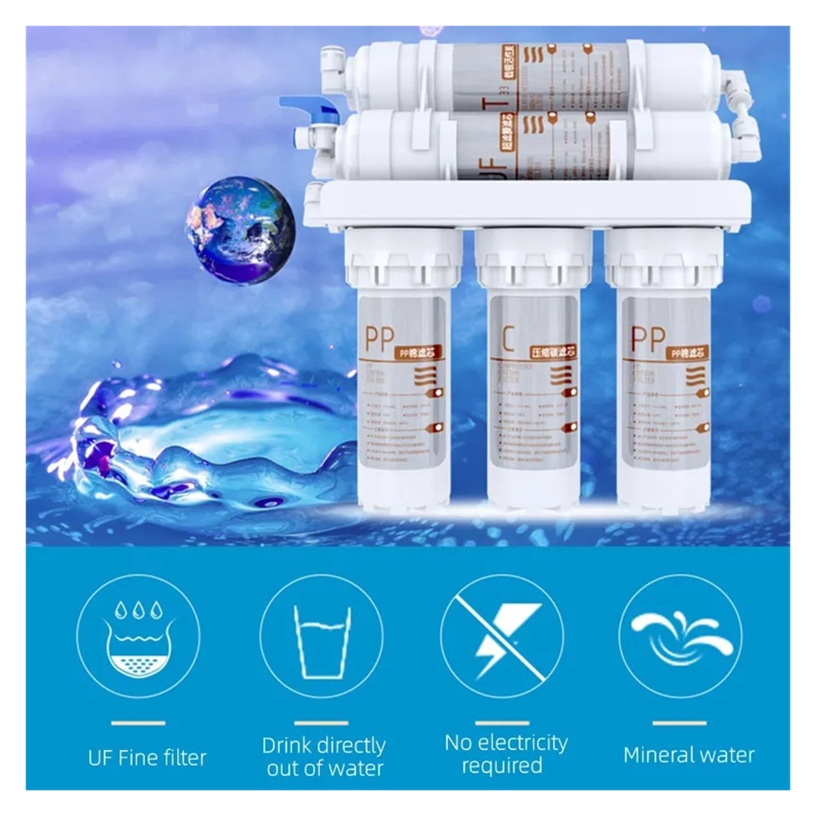 Purificador de agua for el hogar, de filtro de agua for grifo de cocina, Kit de purificación de agua de ultrafiltración 3 + 2