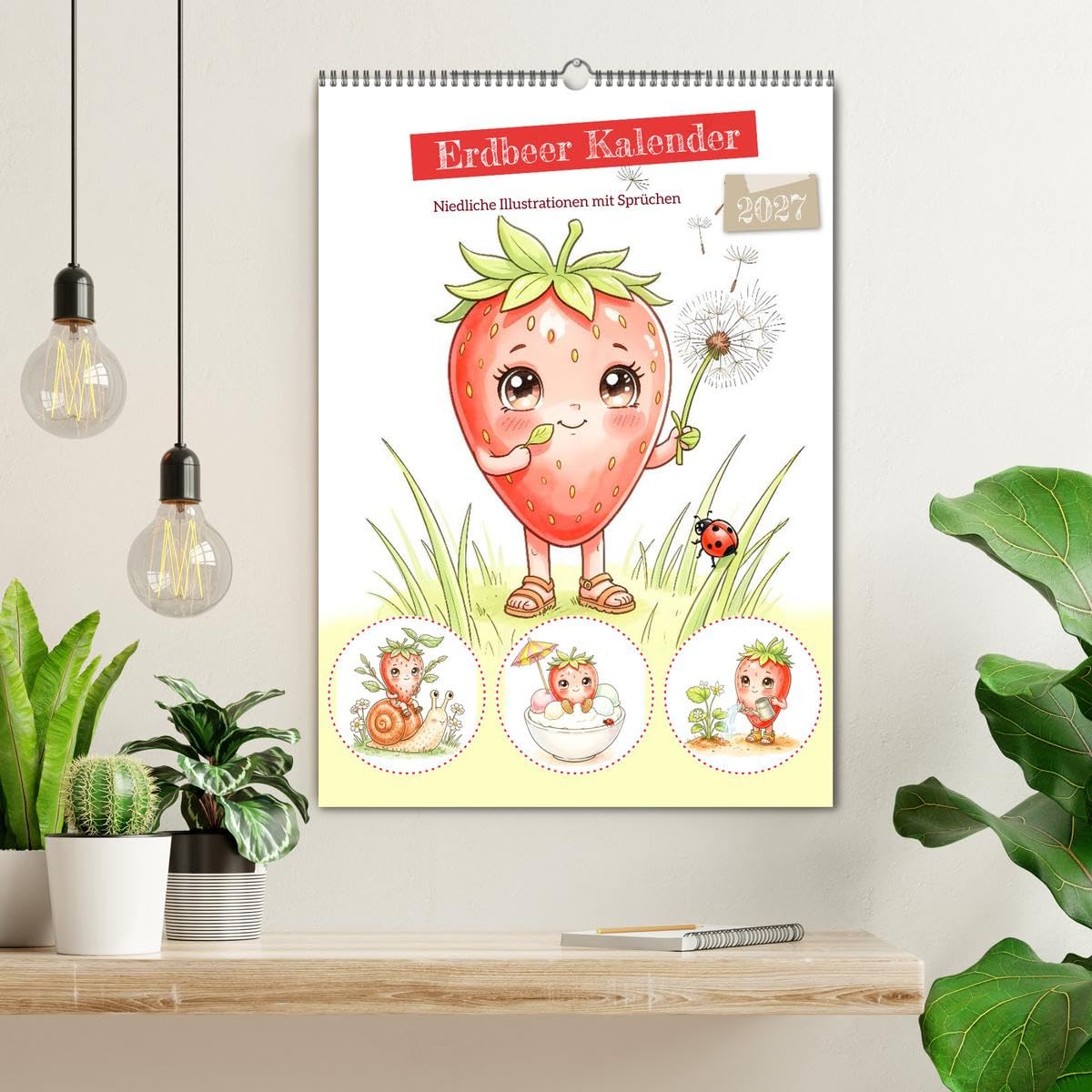 Erdbeer Kalender - Niedliche Illustrationen mit Sprüchen (Wandkalender 2027 DIN A2 hoch), CALVENDO Monatskalender: Ein liebevoll gestalteter ... gute Laune verbreitet. (CALVENDO Spass)