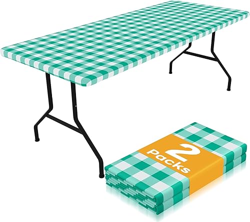 Miniatura 24 de Smiry - Juego de 2 manteles de picnic, manteles elásticos impermeables para mesas rectangulares de 6 pies, mantel de poliéster lavable de diseño