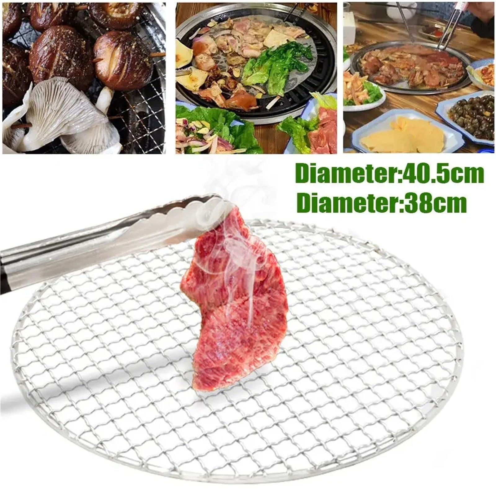 Rejilla Barbacoa Rejilla de Malla de Acero Inoxidable for Barbacoa Redonda, Ideal for Picnic y Camping.(38cm)