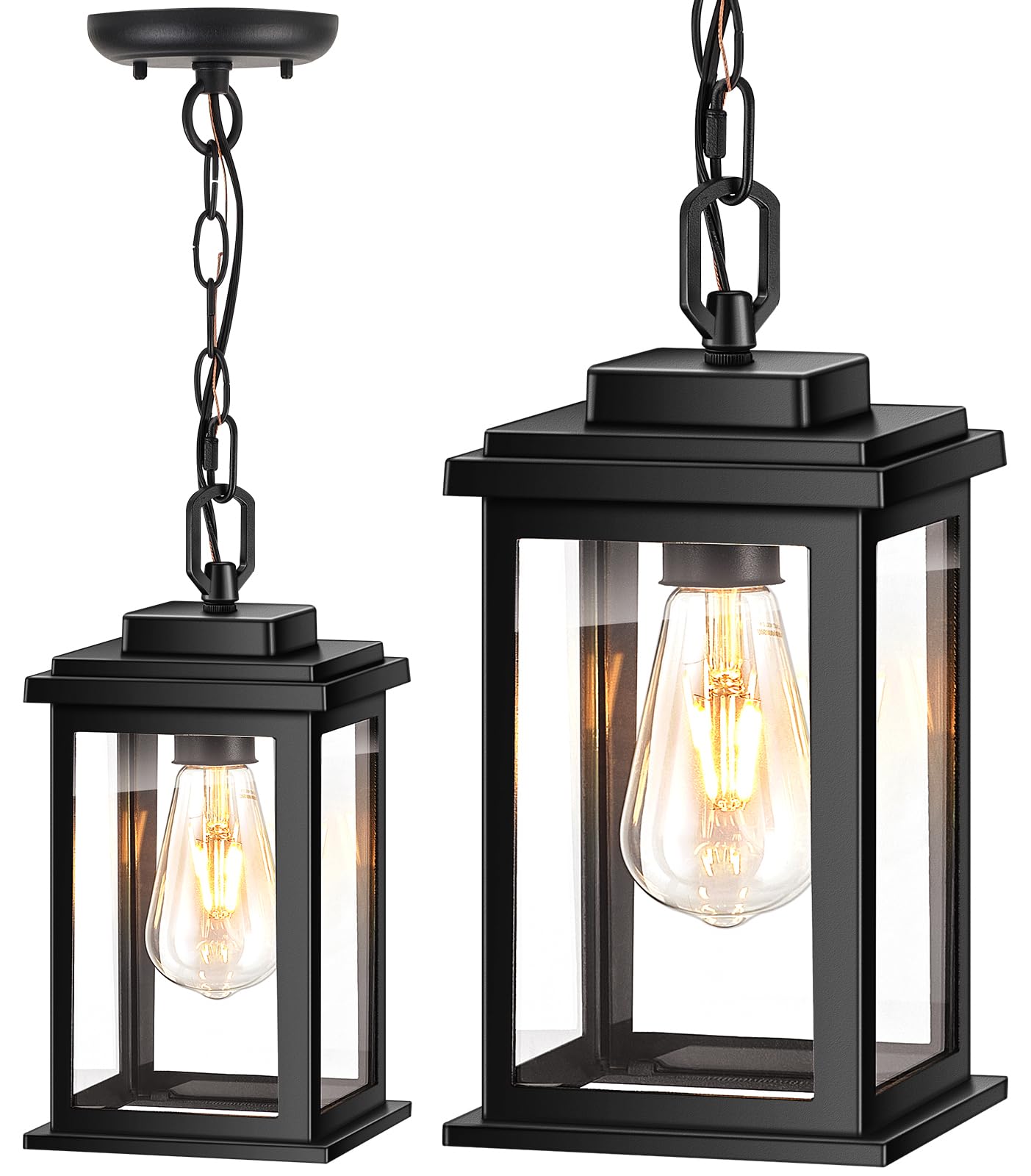 VIANIS Outdoor Pendant Lights, Outdoor Hanging Lights, Black Hanging Porch Light with Tempered Glass, Outdoor Pendant Lights for Porch, Garage,