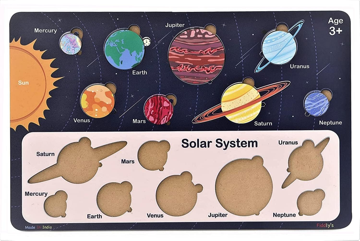 Fiddlys Solar System Wooden Puzzle for Kids & Children Age 4+ Learning Educational Double Layered Wooden Puzzles with Bright Front & Back Print