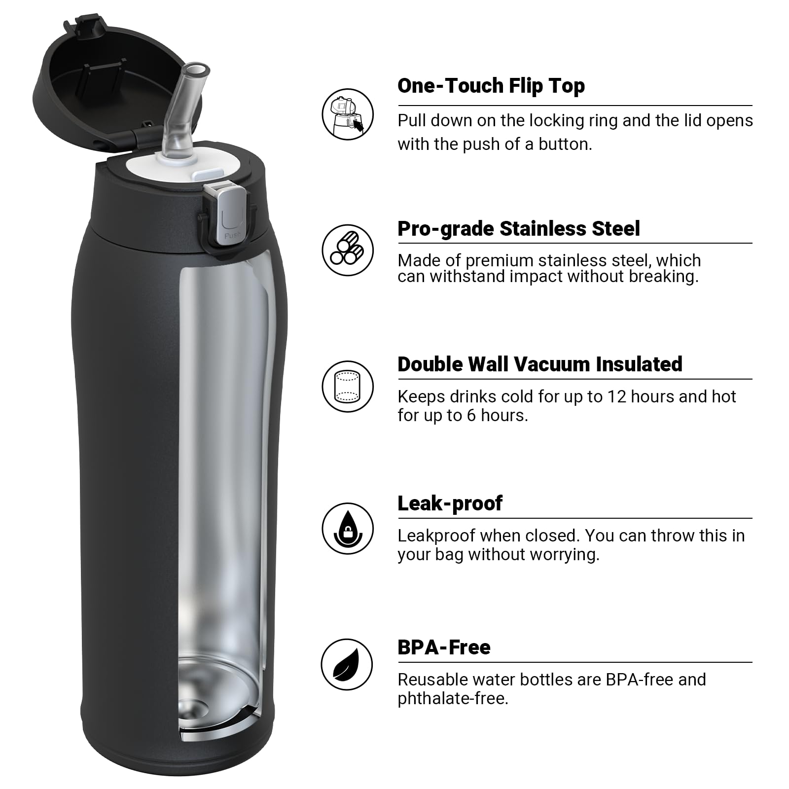 Super Sparrow Borraccia con Cannuccia, Acciaio Inox Bottiglia Termica - 350ml, 500ml, 750ml - Senza BPA Tazza Termica, Bottiglia Termica per Bambini, Scuola, Sportiva, Campeggio