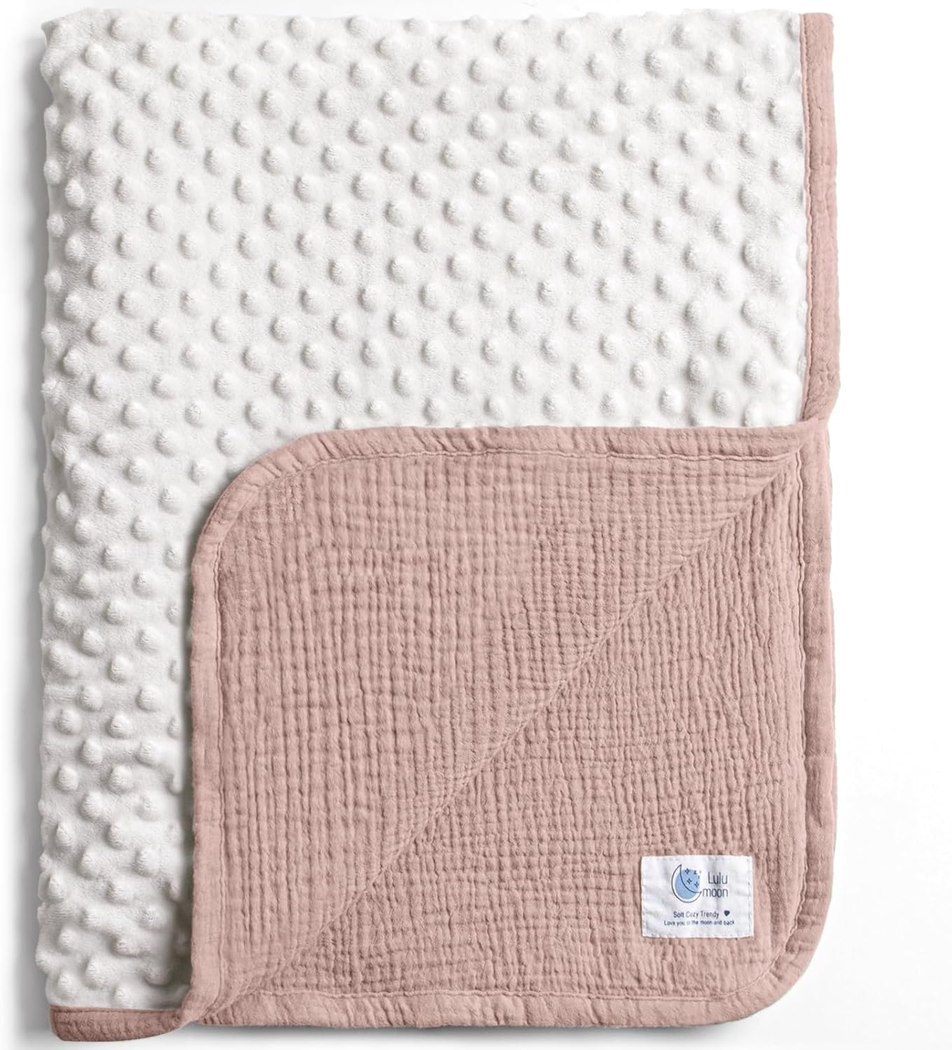 lulumoon Baby Blanket for Newborn Receiving: Minky Dot & Muslin Lightweight – Thermal Blanket Gift for Baby Shower & Hospital Welcoming 30″x40″（Sand）