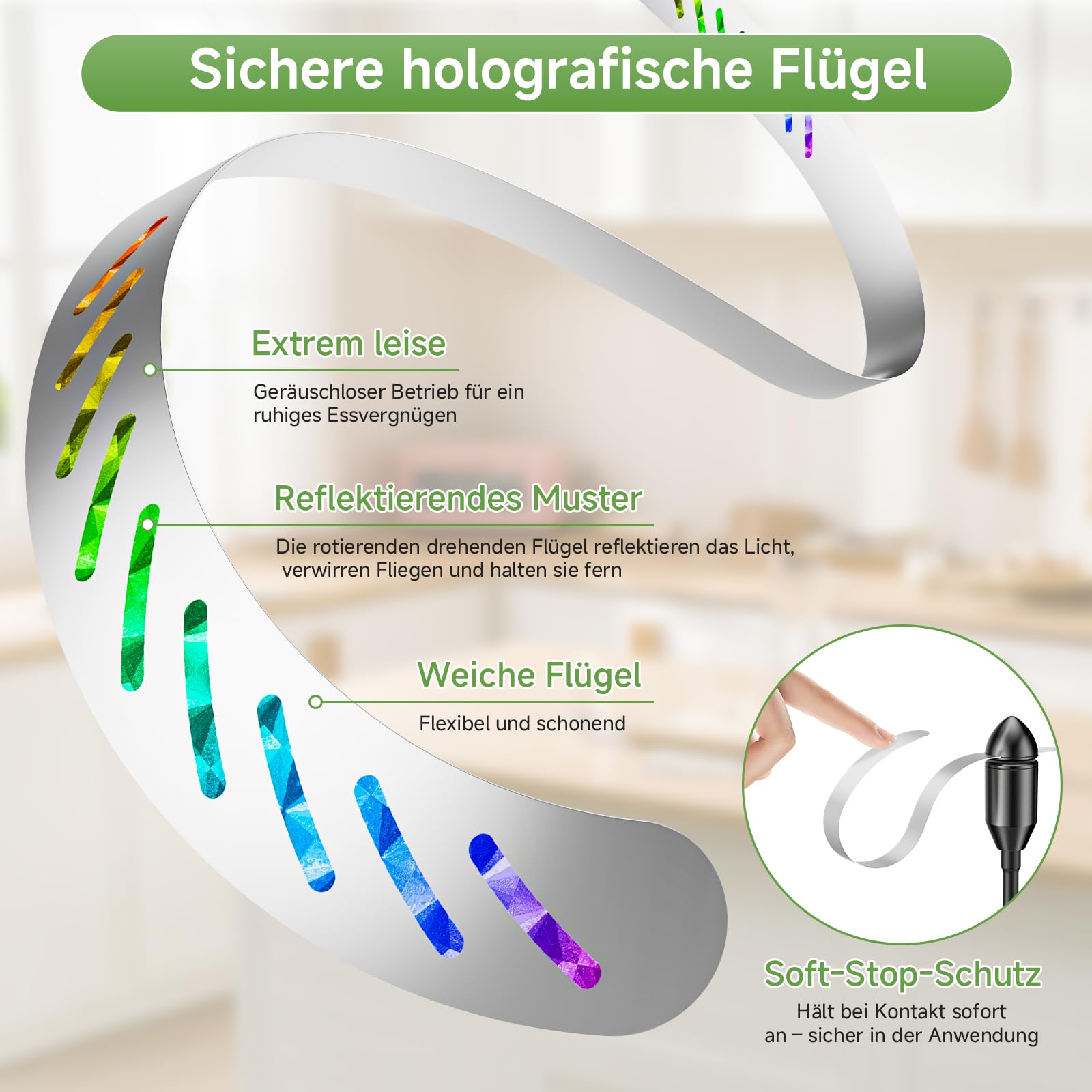 PKBD 4er-Pack Fliegenwedler für Tische, Batteriebetriebener Fliegenvertreiber, Tragbare Fliegenabwehr mit Warmweißer LED und Weichen Blättern – Ideal für Küche, Terrasse, Camping, Schwarz