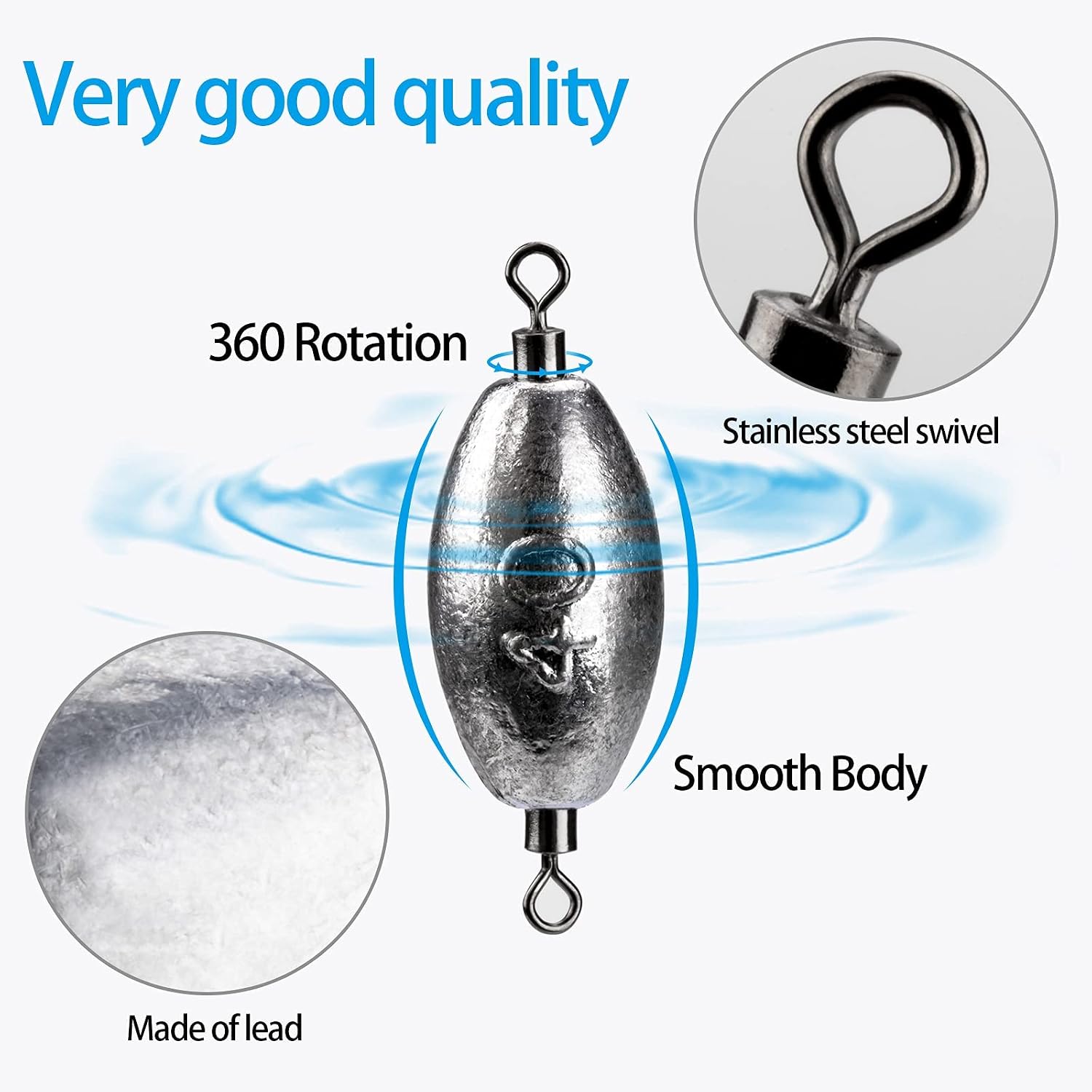 THKFISH Fishing Weights Inline Weights Trolling Sinkers Swivel Weights Quick Set Up Lead Fishing Sinker with Inner Swivel