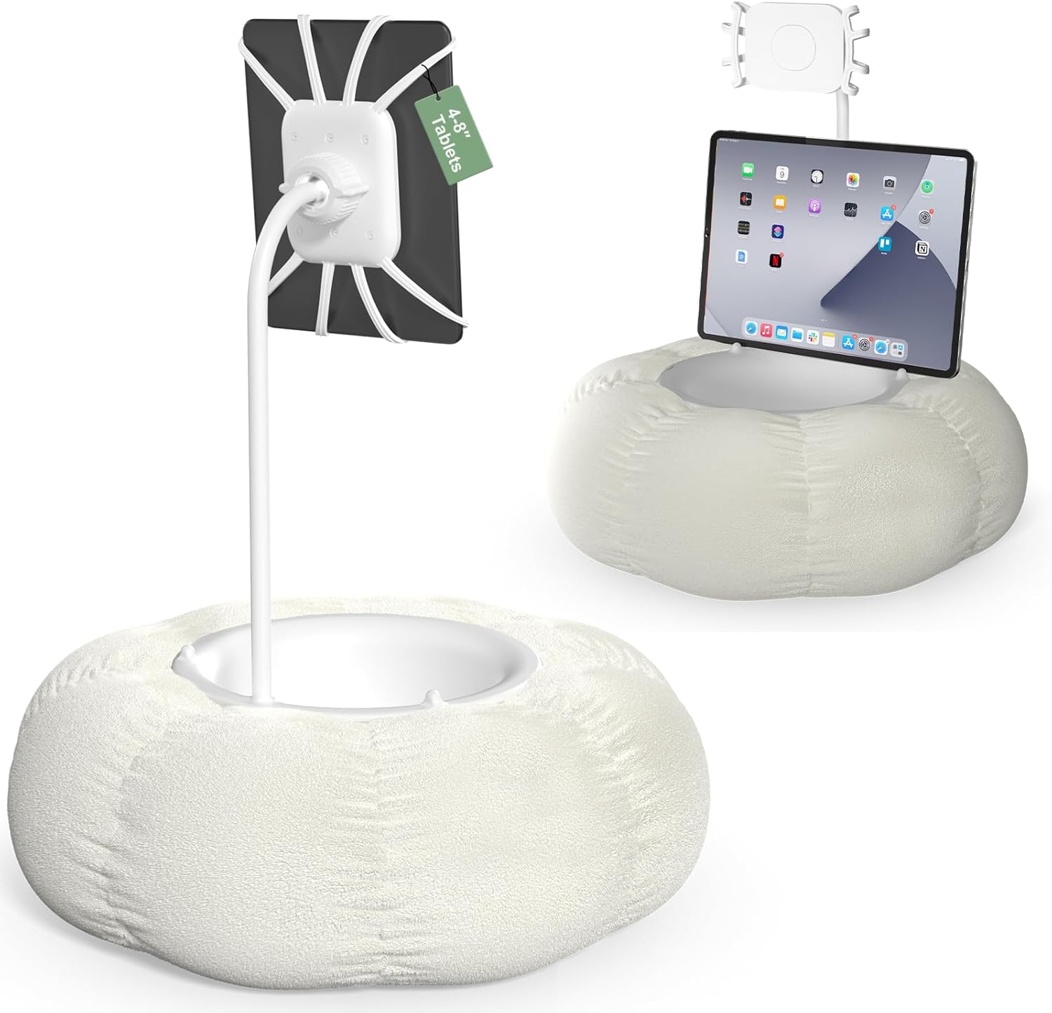 Lap Kindle Pillow Stand with Silicone Holder for Kindle Accessories and Phones (4.7″-8″) & Adjustable iPad Stand for Desk with Snack Bowl for Tablets(8″-15.5″)-Ideal for Hands-Free Reading