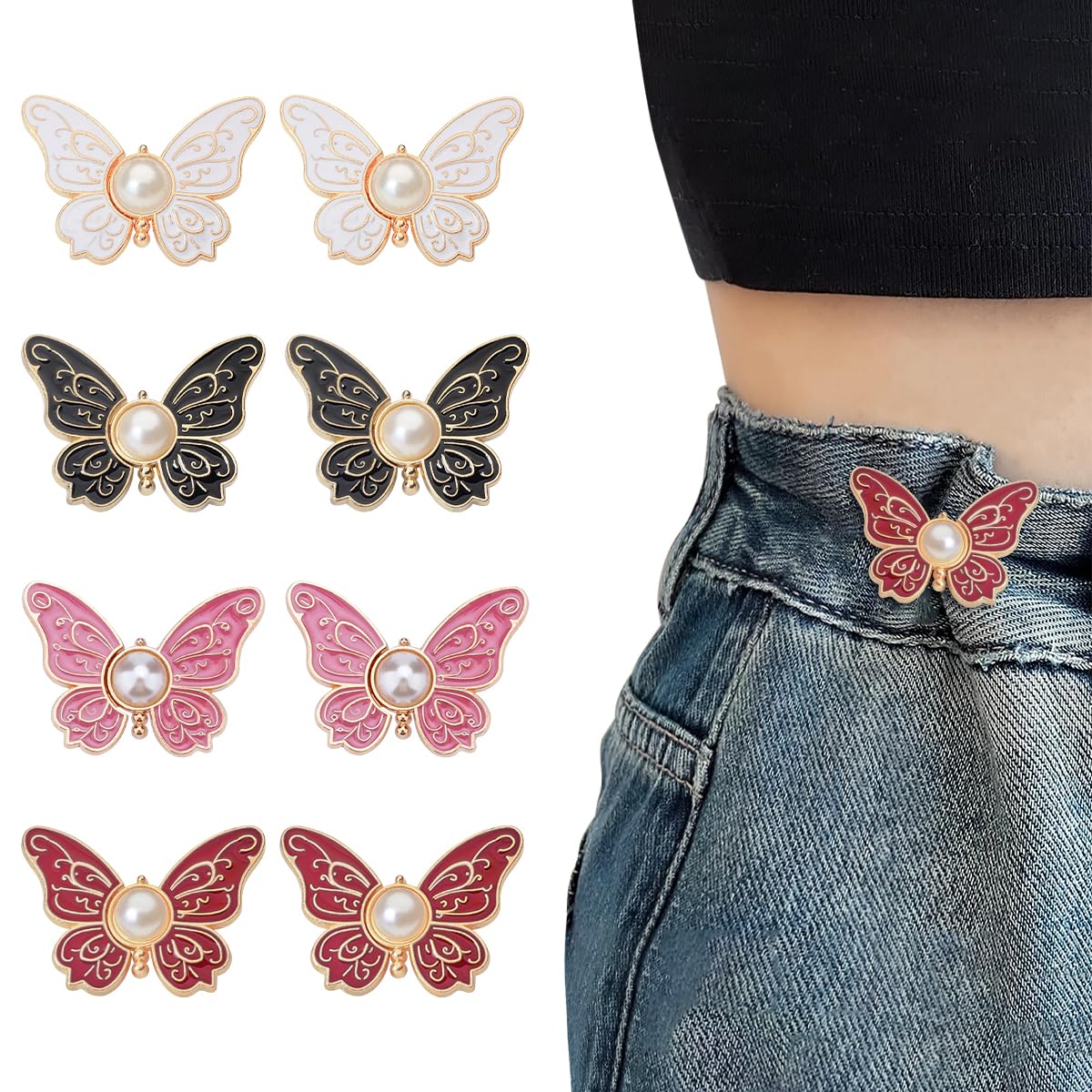 8 Set Pant Waist Tightener Buttons Pins for Loose Jeans, 2026 New Adjustable Waist Buckle Extender Set Pants Clips
