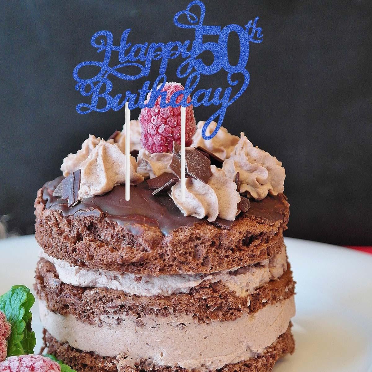 Topper per torta di compleanno felice 50° compleanno, numero glitter blu, cinquant'anni, decorazione per feste di anniversario, decorazioni per feste, oro - Italia