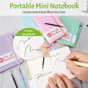 10 Pcs Pocket Notebook, Small Notebooks Pocket Size, A7 Notebook with Pen, Small Notepad with Elastic Band, Mini Leather Notebooks for School,Office,Memos,Journal,Travel