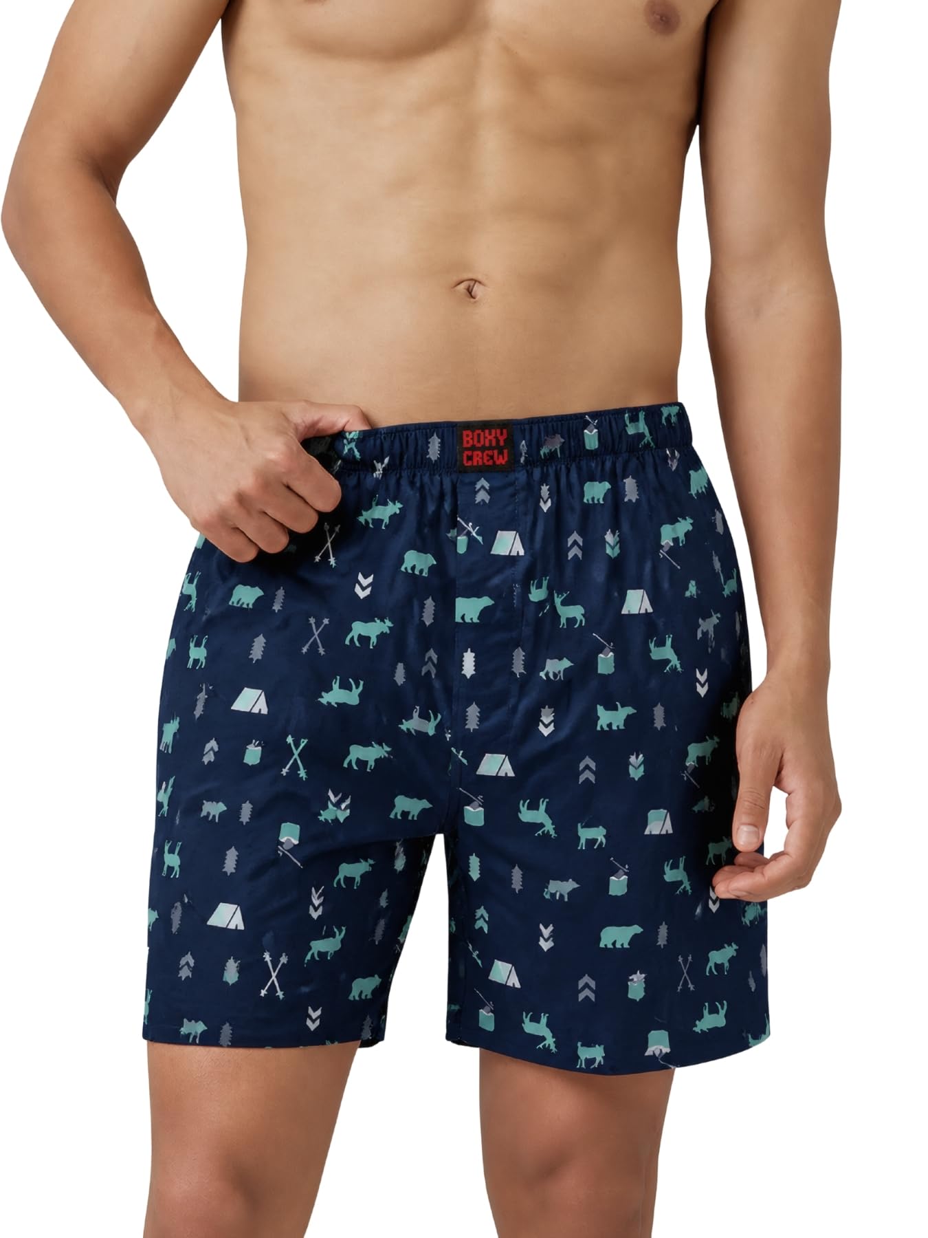 Men's Printed 100% Cotton Boxer Shorts | No-Mark Soft Elastic Waistband | Regular Comfort Fit with Dual Side Pockets & Button Fly | Navy Blue_048-picture-26