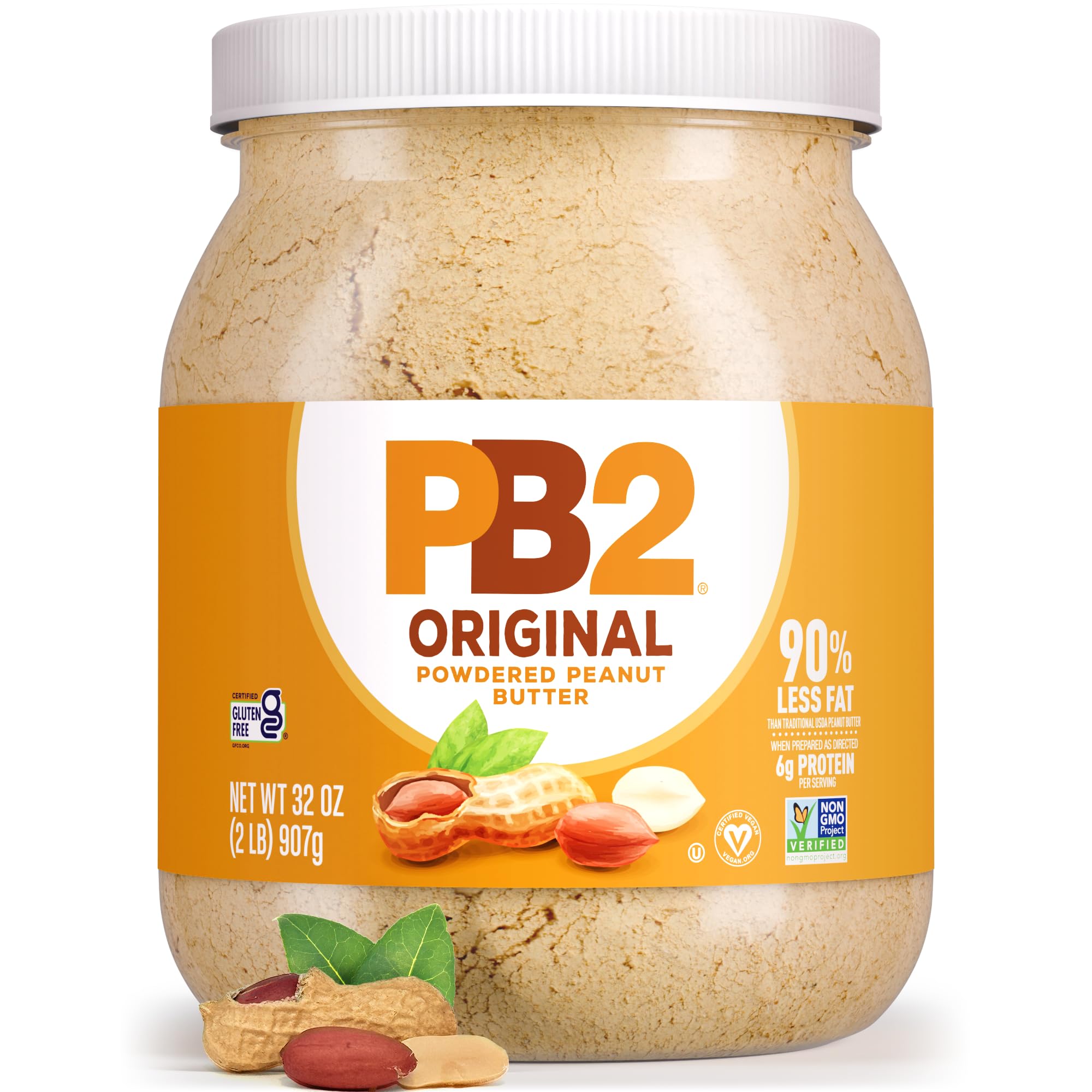 PB2Powdered Peanut Butter Powder | 2LB Jar | Certified Gluten Free, Low-Carb, Keto Diet Friendly | Original Flavor with 6G of Protein, 90% Less Fat, 60 Calories Per Serving | Easy Mix for Healthy, Fit Diet