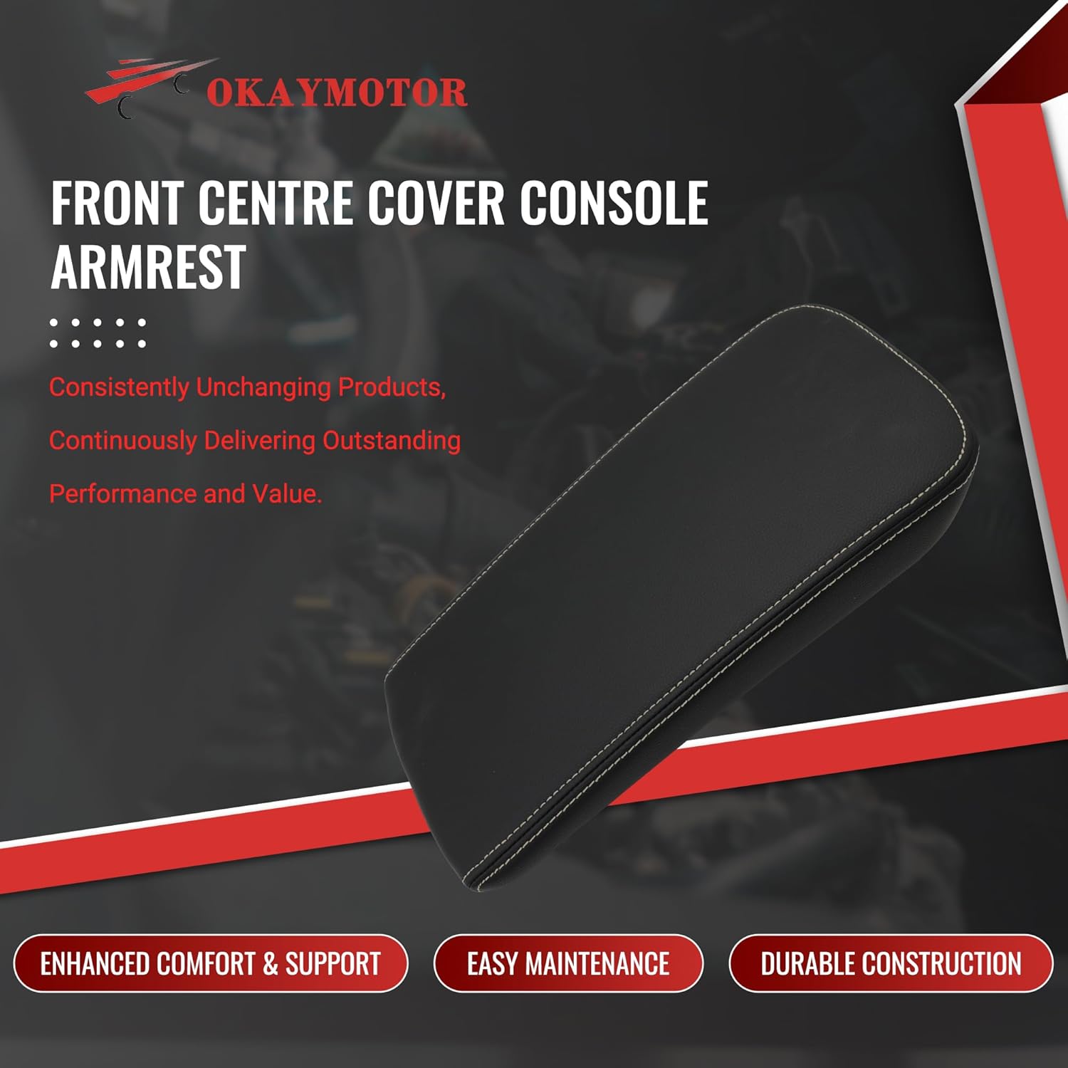 OKAY MOTOR 84422490 Front Centre Cover Console Armrest for 2014-2020 Chevrolet Impala, Center Console Cover Black Leather 23108288