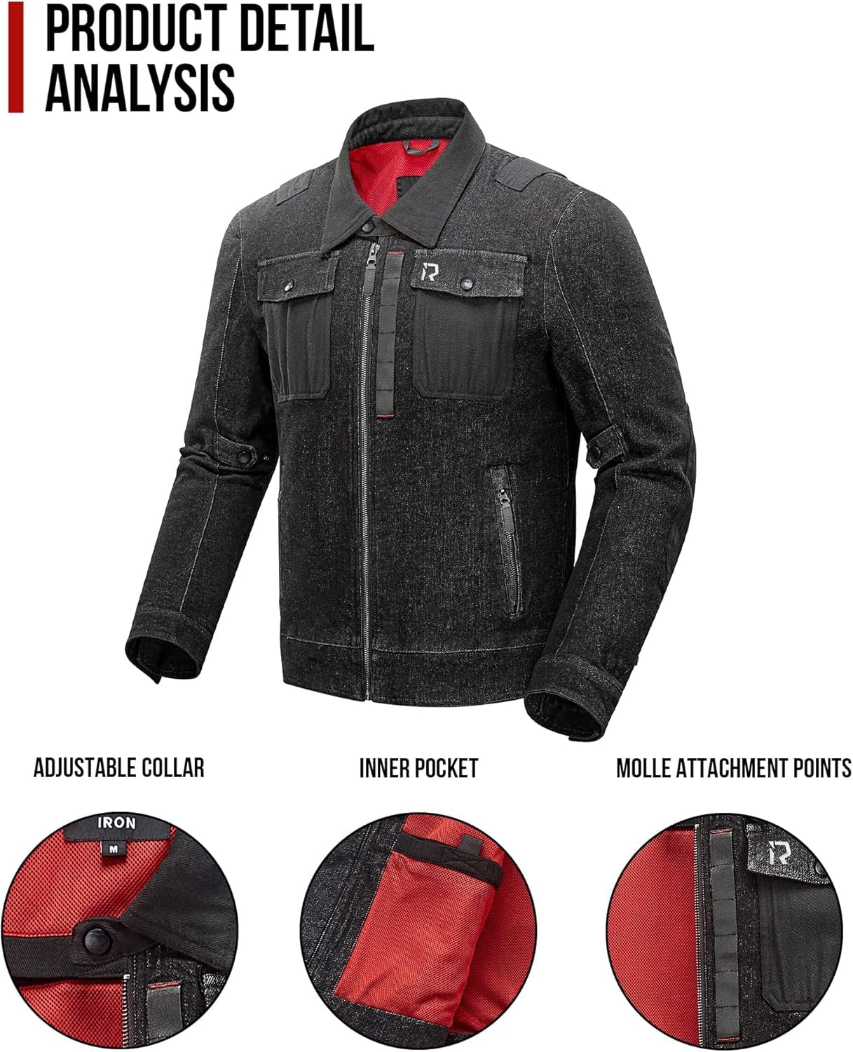 BORLENI Motorradjacke Herren Motorrad Jeansjacke mit Protektoren Atmungsaktiver Panzerschutz Hochglanz Reflektierend für Frühling Herbst (DE/NL/SE/PL, Alphanumerisch, XL, Regular, Regular, Schwarz)
