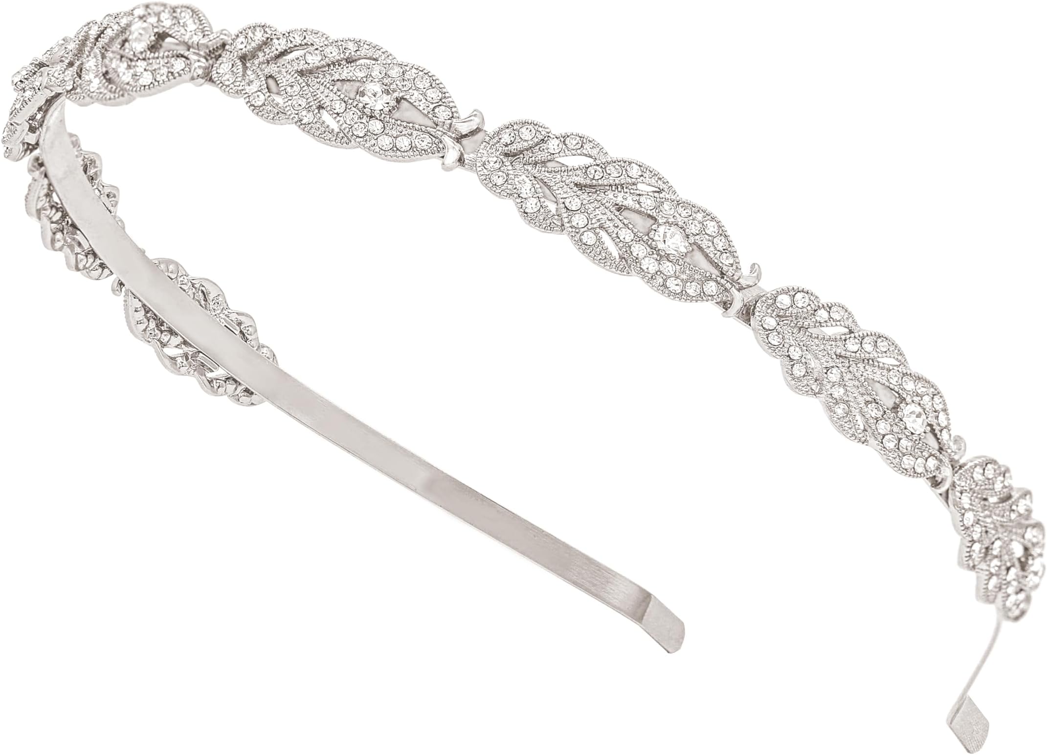 Oriamour Flower Design Rhinestone Crystal Wedding Headband Bridal Headpieces Simple Design Bridal Headband (Silver)