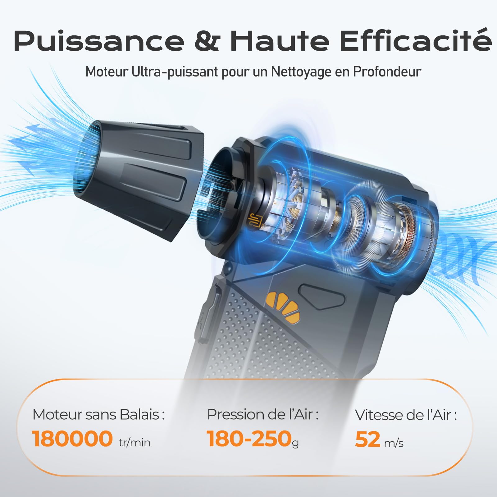 SEANCHEER 2 EN 1 Souffleur Air Comprimé & Aspirateur, 180000 TR/Min, Mini Souffleur Sans Fil Puissant avec Batterie 8000mAh, Air Comprimé Nettoyage PC avec Lampe Torche, Idéal pour PC, Voitures
