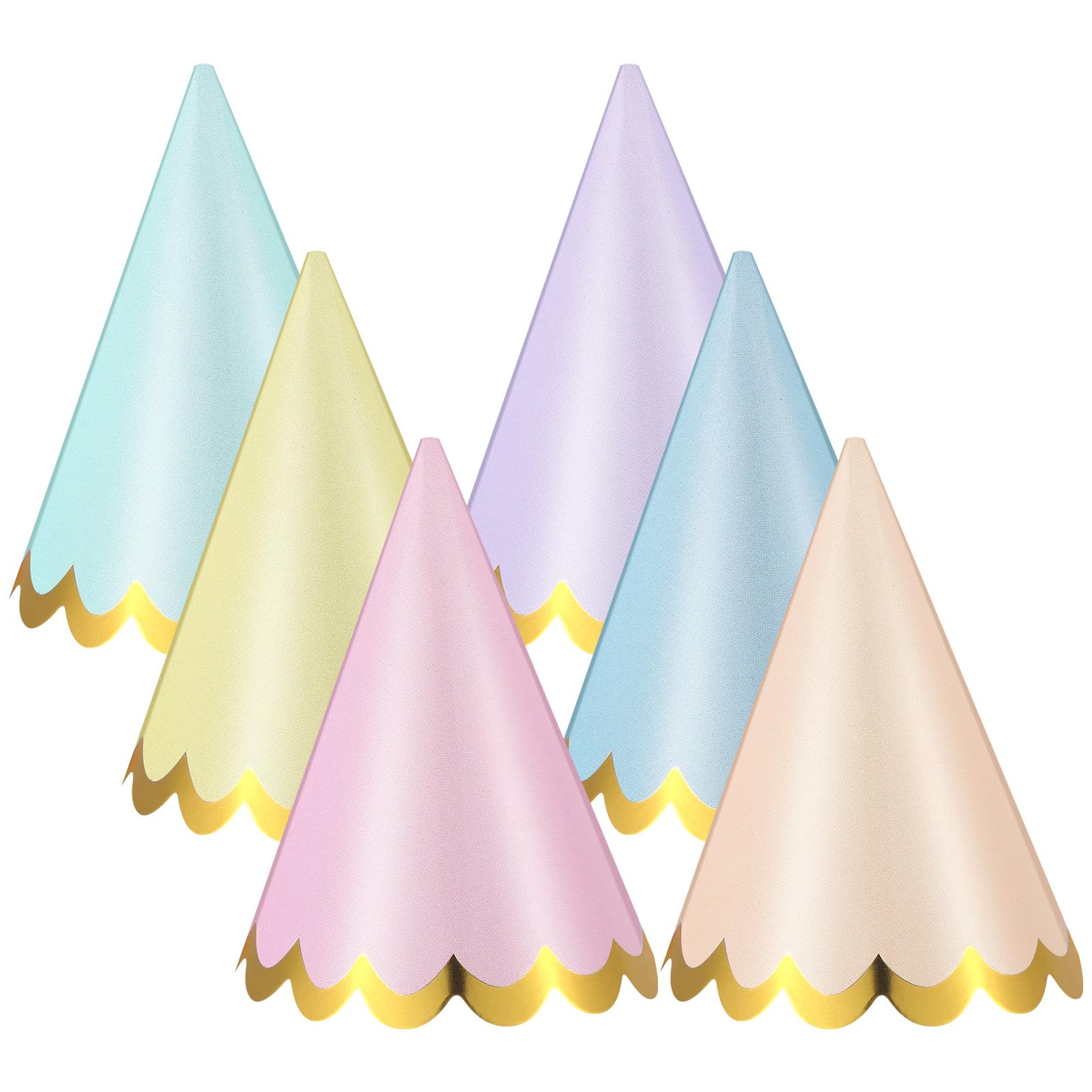 Panitay 40 Pcs Colorful Mini Small Party Hats for Stuffed Animals Paper Cone Tiny Birthday Hats Games Accessories(Scalloped Edge Style)