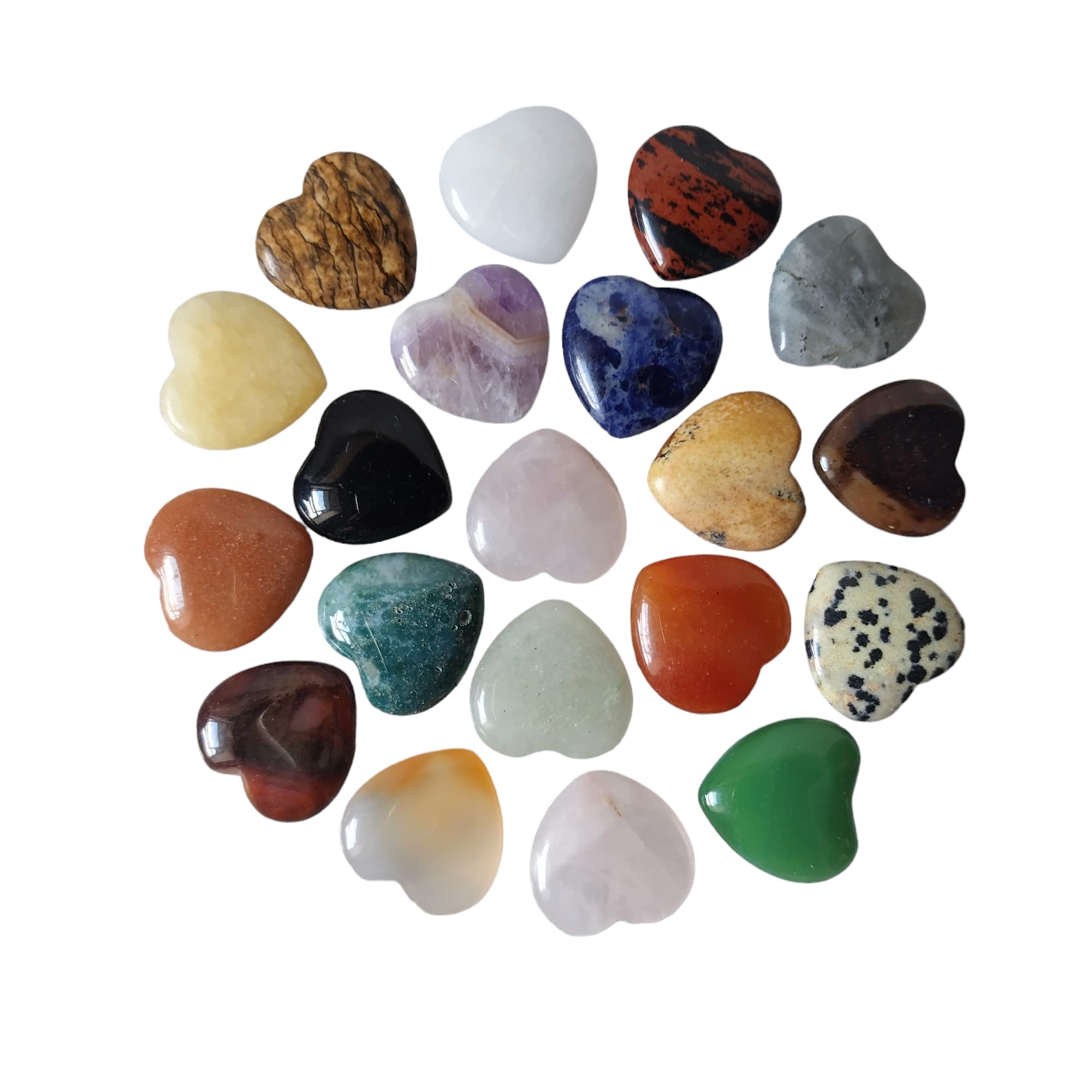ZEN&TAO Healing Crystal Gemstone Hearts 20 Pieces Set 100% Natural Stones Suitable for Meditation, Decoration and Gifting (2cm, Randomly Picked)