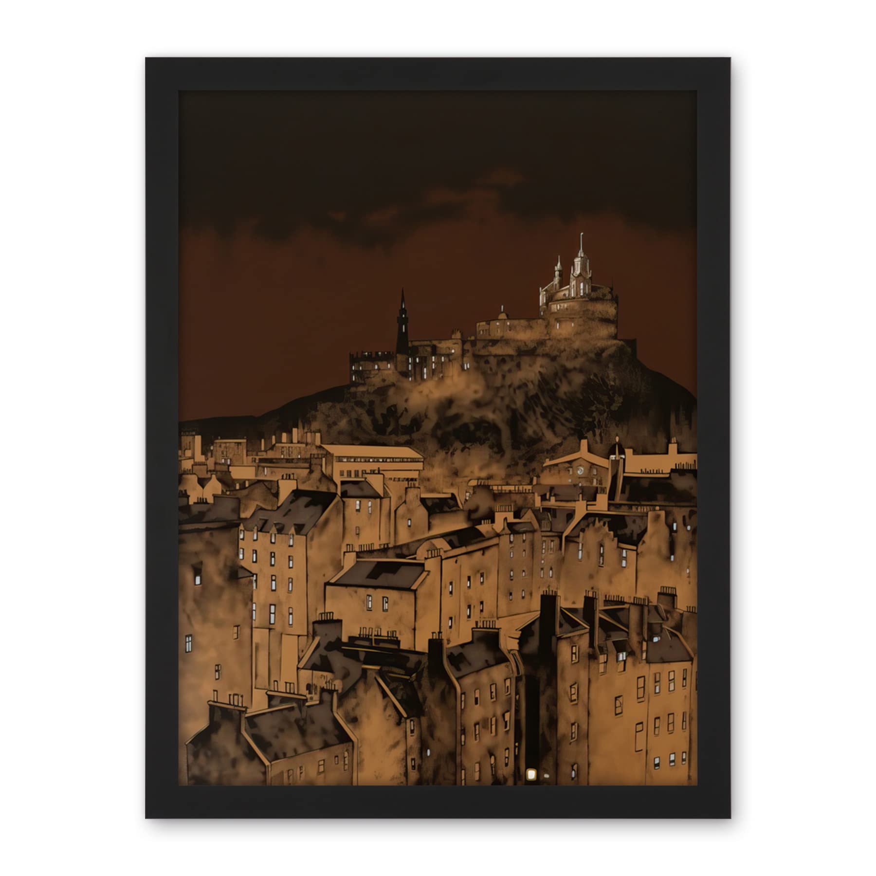 Artery8 Edinburgh Castle Over Old Town Cityscape at Night Artwork Framed Wall Art Print 18X24 Inch
