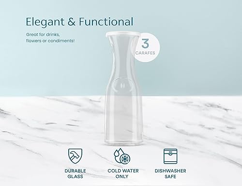 Vista 6 de KooK Jarra de vidrio, suministros de barra de mimosa, jarras con tapa, juego de 3, jarra de agua de vidrio, dispensadores de bebidas para fiestas