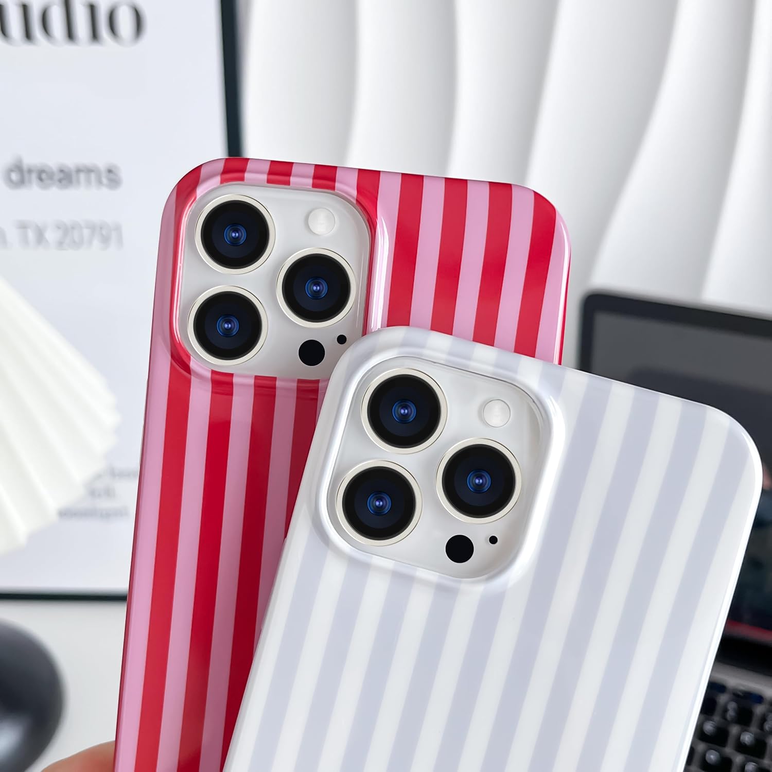 Yeddabox for iPhone 13 Pro Max Case Cute Striped Phone Case Soft TPU Slim Shockproof Phone Cover for Women Girls, Blue and White - Image 3