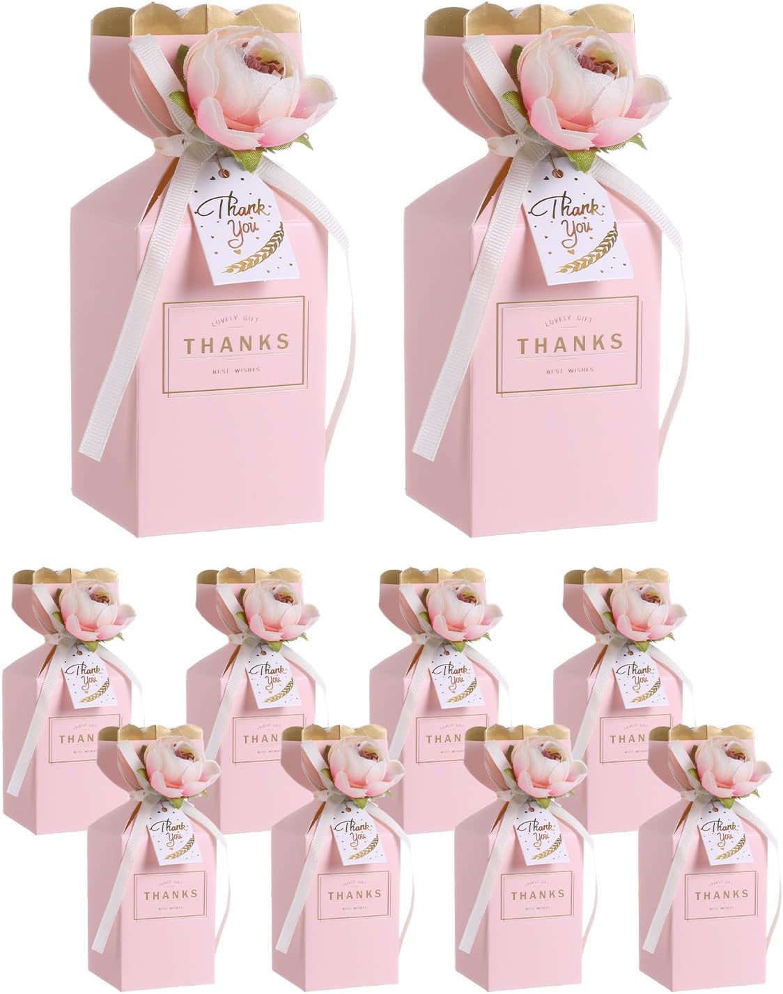 Liobelon 10 Pieces Floral Gift Boxes, Petal Shaped Candy Treat Box 3D Flower Candy Boxes With Ribbons for Flower Themed Party, Bridal Shower, Wedding, Engagement Candy Table Decorations (Pink)
