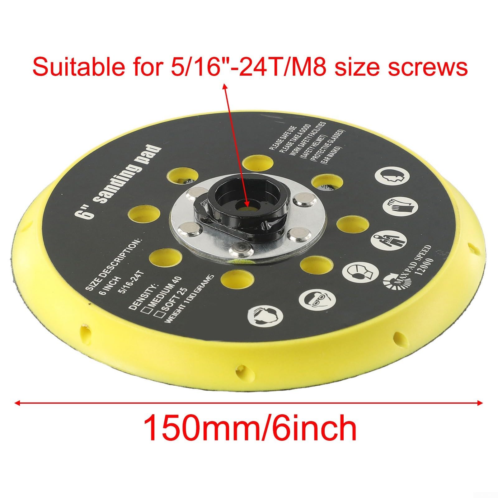 Cuscinetto di supporto per levigatrice resistente da 15,2 cm con 17 fori, compatibile con modelli Bo6030, Bo6040, Ro1 e Es150, Et2, Ets150, costruzione in plastica per applicazioni di levigatura