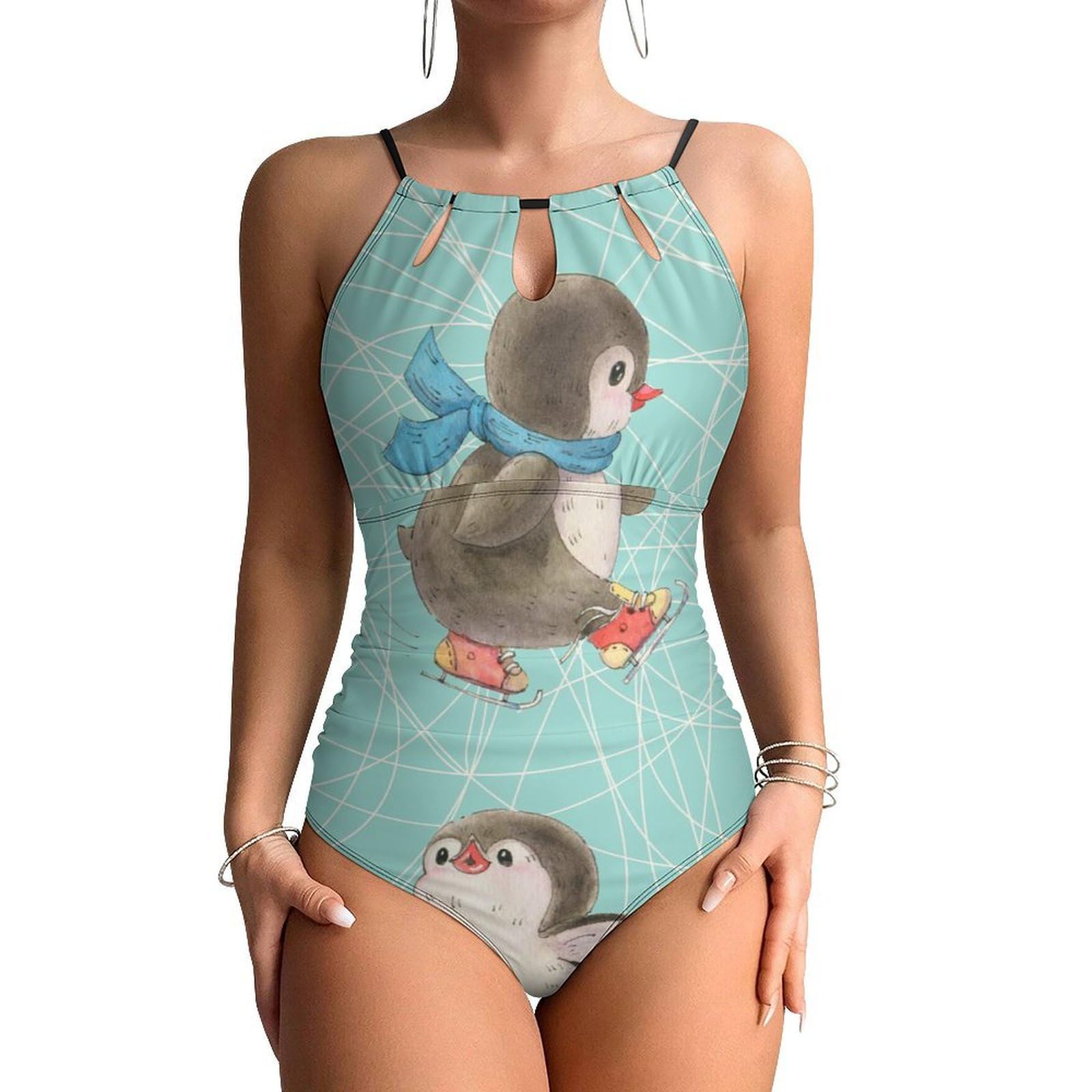 Süße Pinguine Damen Einteilige Badeanzug Bademode Bauchweg Swimsuit Schwimmanzug Tankini