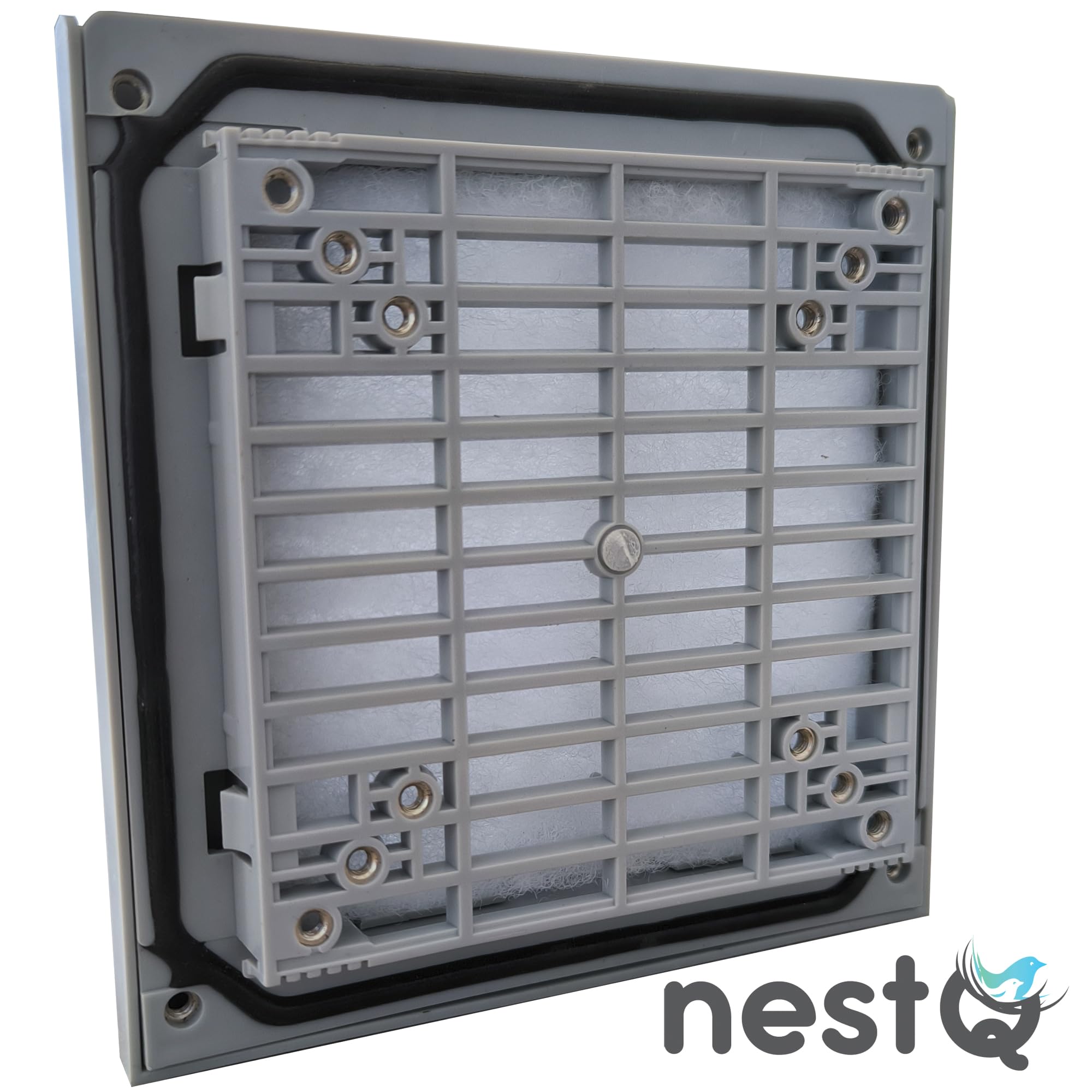 Griglia con filtro per ventola per protezione dalla polvere - ABS, dimensioni 156 x 156 mm, adatto per ventilatore 120 x 120 mm, colore grigio