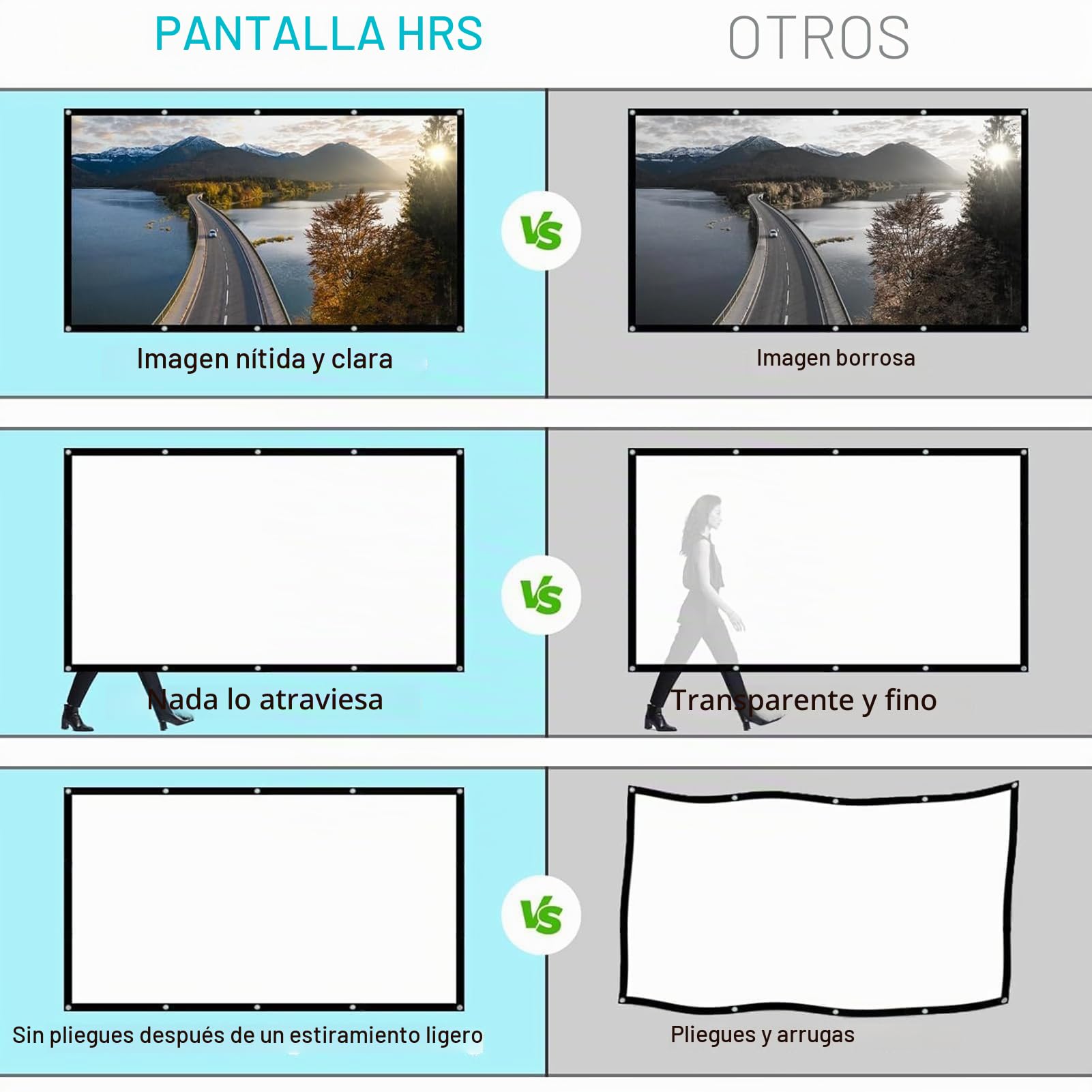 Pantalla Proyector 120 Pulgadas 16:9 4K HD, Pantalla de Proyección Portátil Plegable Antiarrugas Doble Cara 265 x 150 cm, Lona Proyector Fácil de Colgar, para Cine en Casa y Exterior