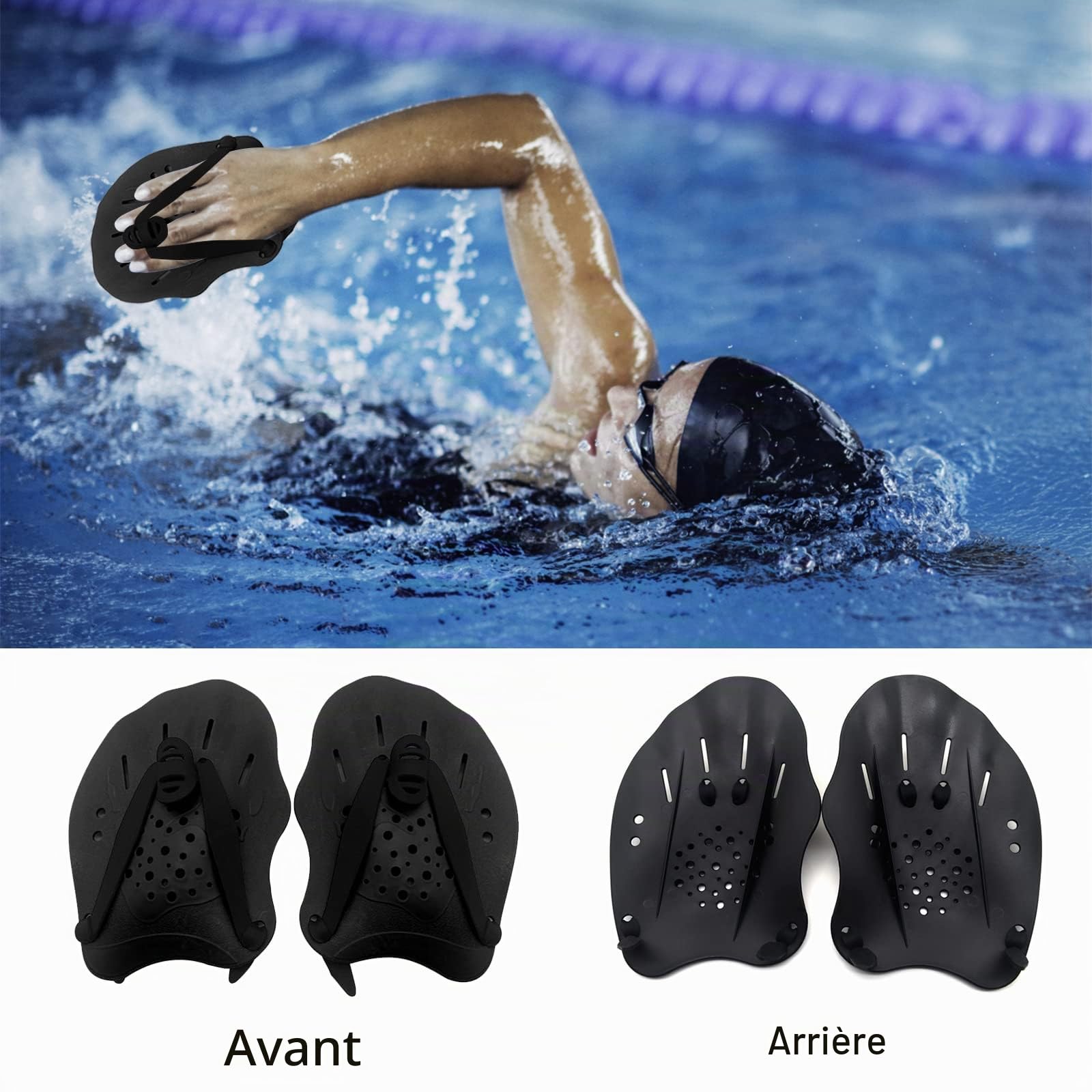 1 Paire de pagaies de Natation avec Sangles réglables - Aide à la Musculation - Équipement d'exercice de Piscine - Accessoires pour Adultes et Enfants - Unisexe