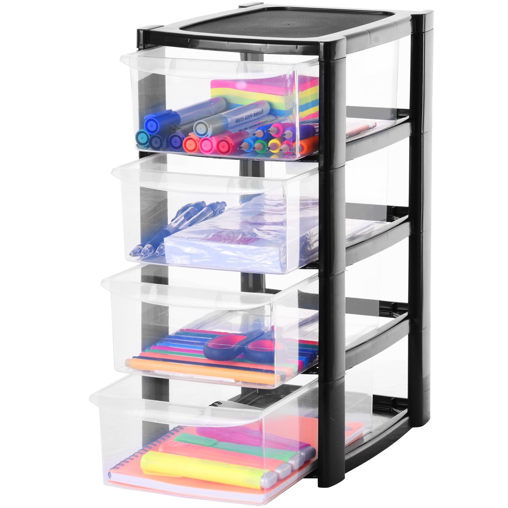 ZENQA 4 Drawer Plastic Storage Organizer tower unit | Storage Drawers for Desktop Table Small | Chest of Drawer Bedroom Small Cosmetics Stationary Organizer for Table Storage Solution 4 Tier