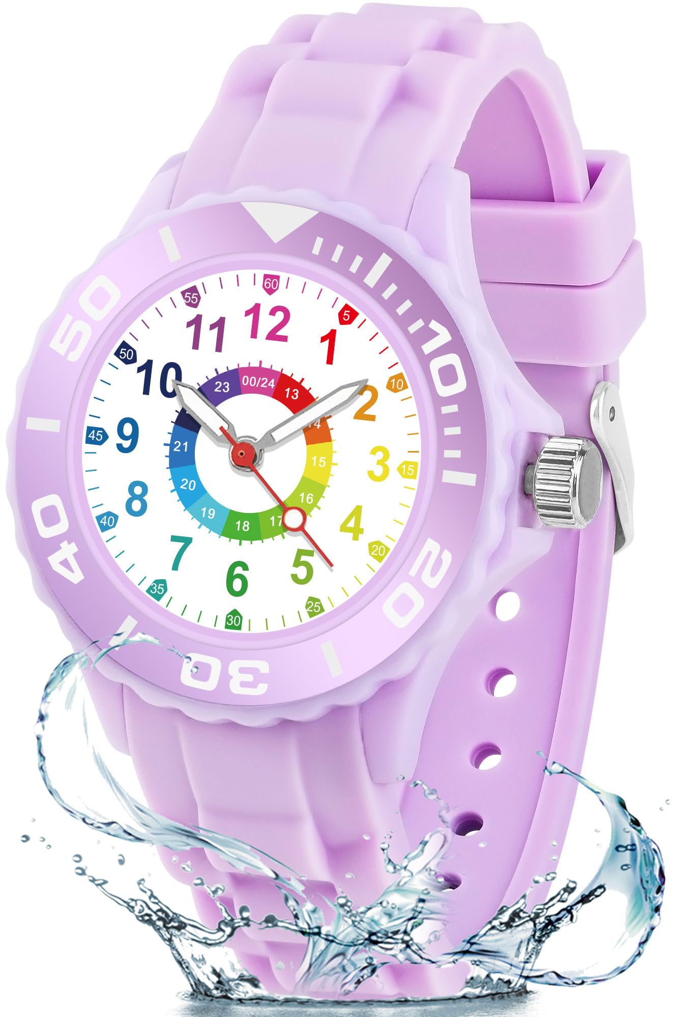GUUMUXIN Orologio per Bambino, Orologio Educativo con Lancette per Bambini, Quadrante Multicolore con Scale Chiare, Con Cinturino Morbido, Adatto per Ragazzi e Ragazze, Facile da Leggere e Imparare