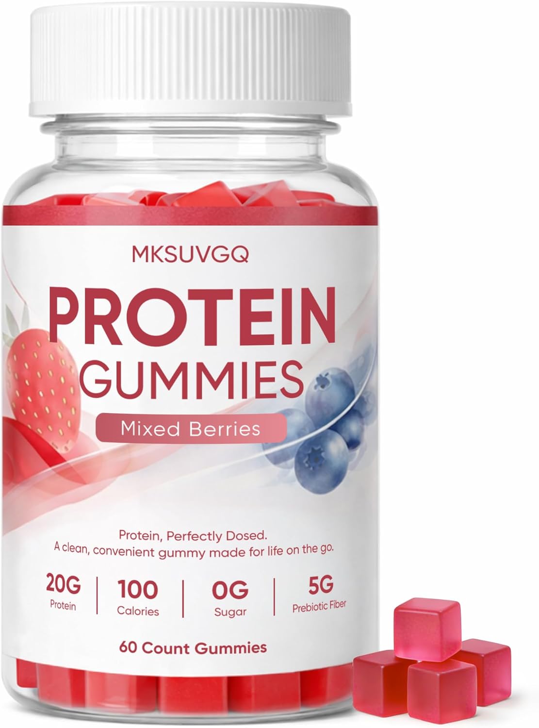 Protein Gummies, Sugar-Free, Mixed Berry Flavor, Low Calorie Vegan Protein Snack, Gluten & Soy Free, On-The-Go Nutrition,60 Gummies (Old)
