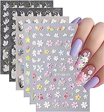 6 Sheets 5D Self-adhesive Nail Art Stickers Decoration Flowers Daisy Embossed Decoration Nails Women Manicure Nail Art Stickers