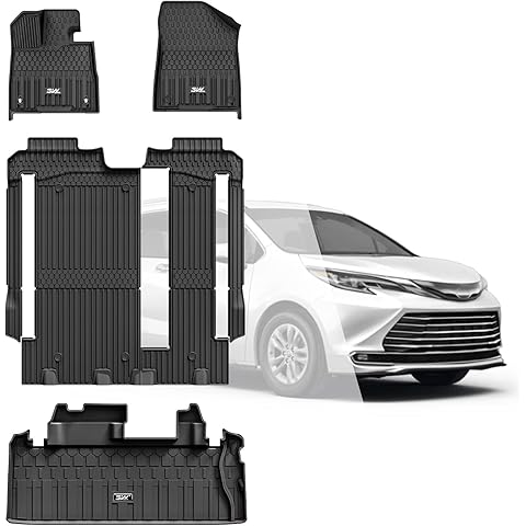 3W Floor Mats & Cargo Liner Fit Toyota Sienna 2021-2025 LE/XLE(Only for 8 Seat), TPE All Weather Custom Fit Floor Liner for Sienna 1st, 2nd and 3rd Row and Trunk, Black