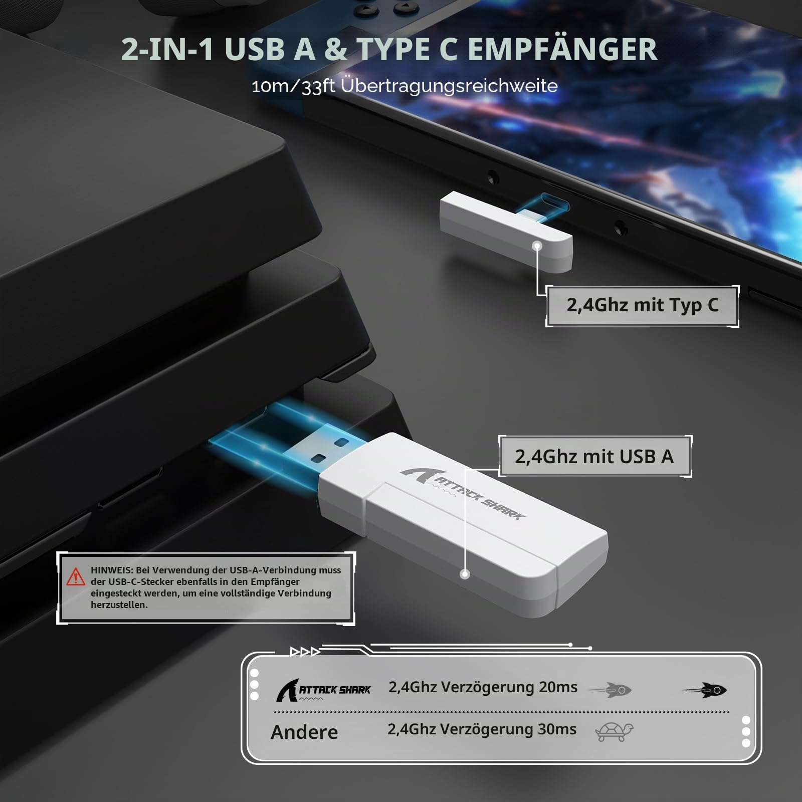 ATTACK SHARK L80 Ultra Leichtes Drahtloses Gaming-Headset, BT 5.3, 2.4G, 3.5mm Kabelgebunden, 50 Std, 40mm Pro-G Treiber, Gaming-Kopfhörer mit Abnehmbaren Mikrofon, für PC, Mac, Mobilgeräte - Weiß
