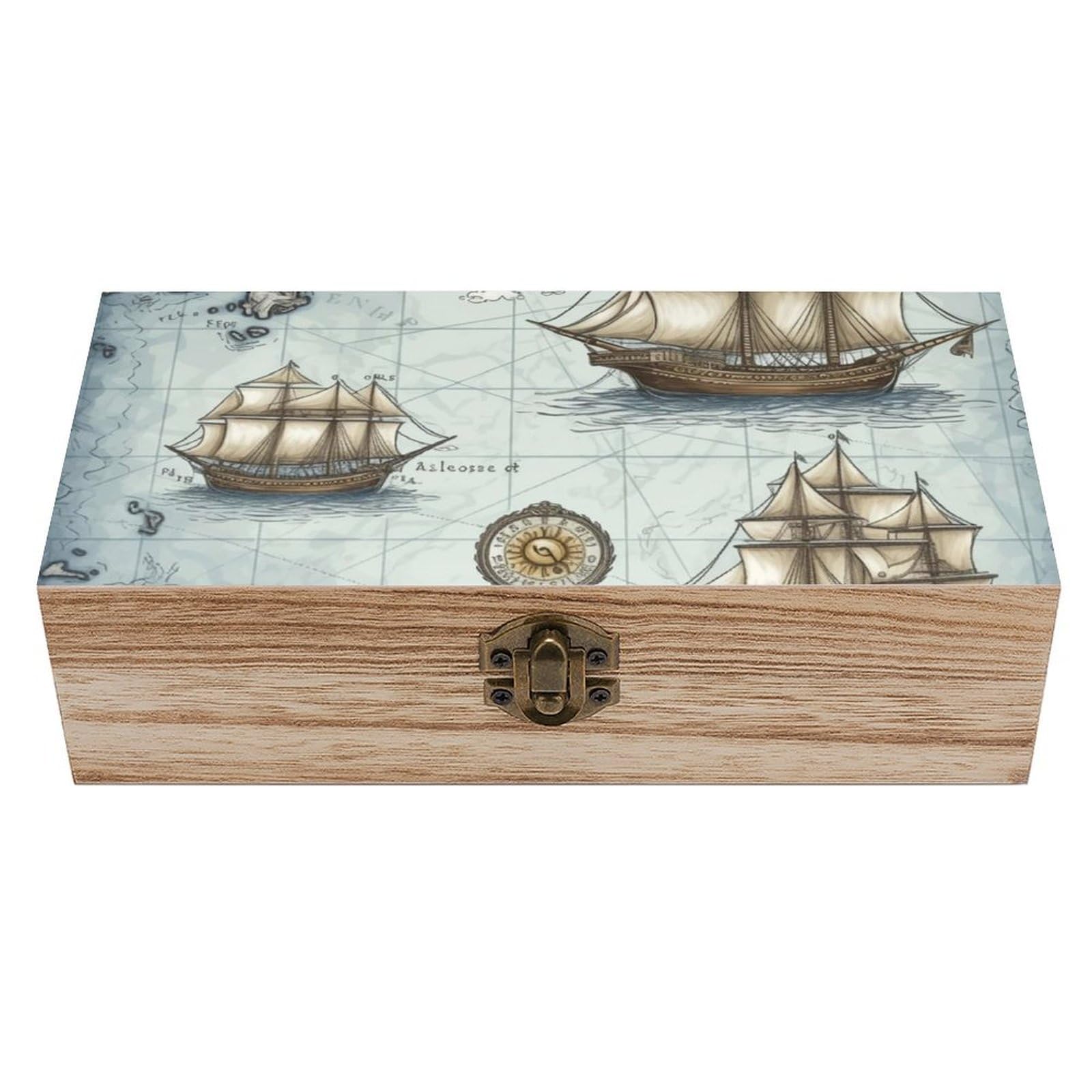 AQRJLPM Wooden Jewelry Box Beautifully Keepsake Box Trinket Box Keepsake Storage Organizer Boat Map Handmade Wooden Box for Storing Jewelry, Coins, Tartot Cards, Small Treasures