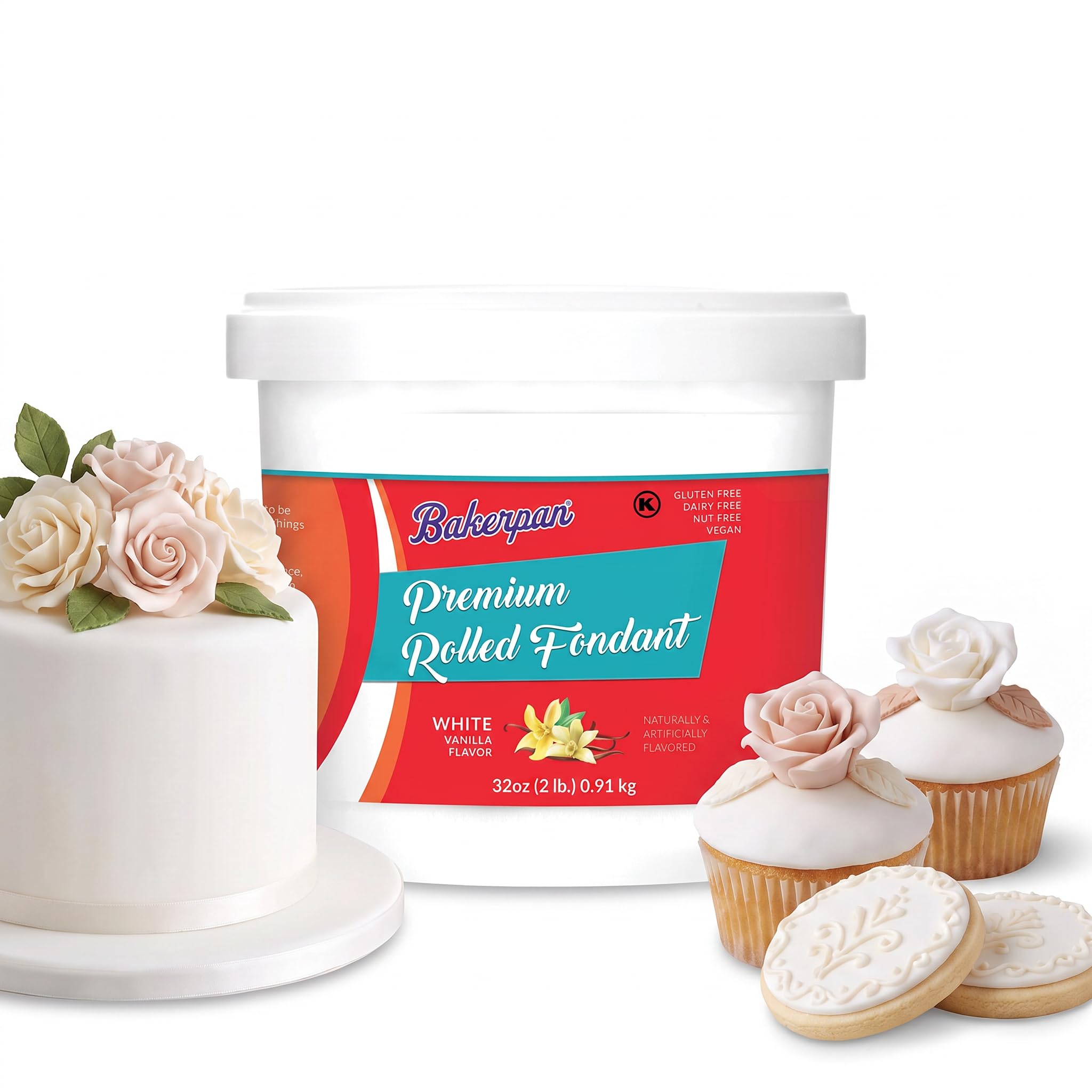 Bakerpan Premium Rolled White Fondant For Cake Decorating - 2 Pounds