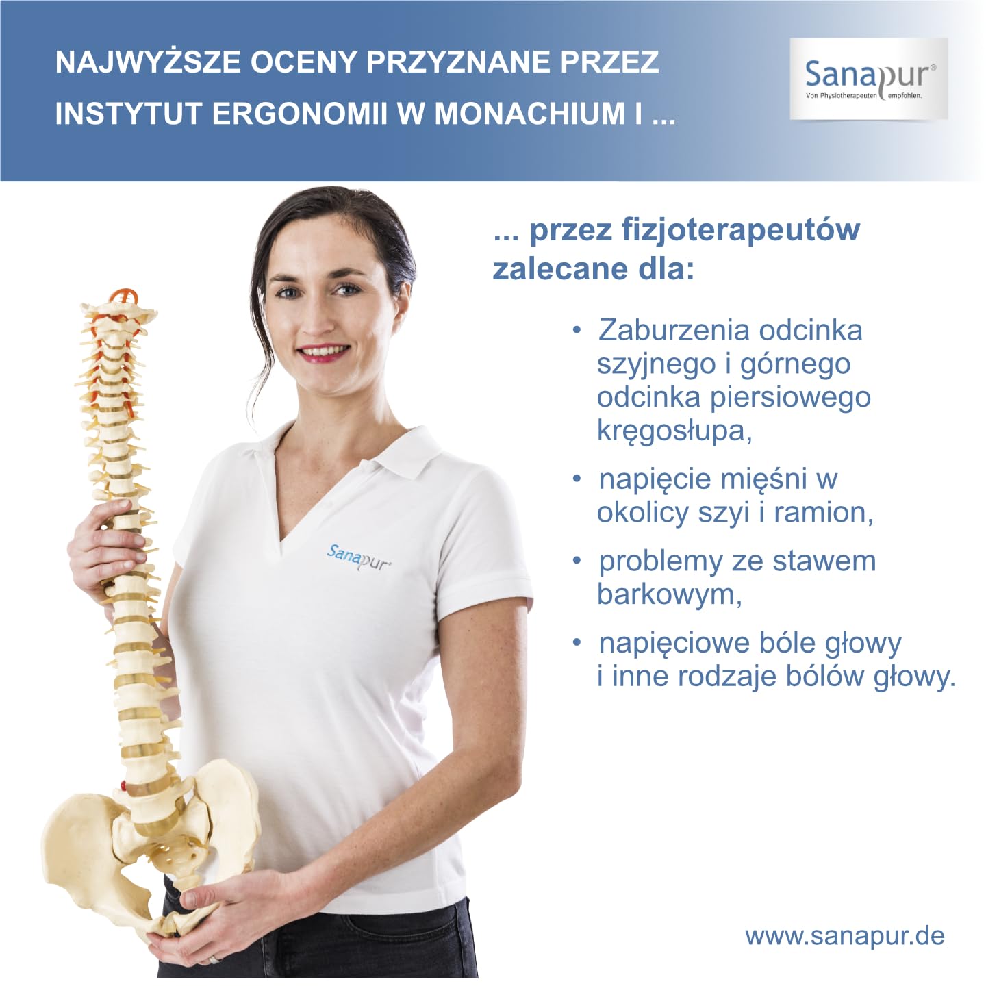 Poduszka Sanapur Original 4.0 - wersja Clima - poduszka ortopedyczna do spania na boku Wyprodukowana w Niemczech z lateksu Talalay/miękkiej pianki