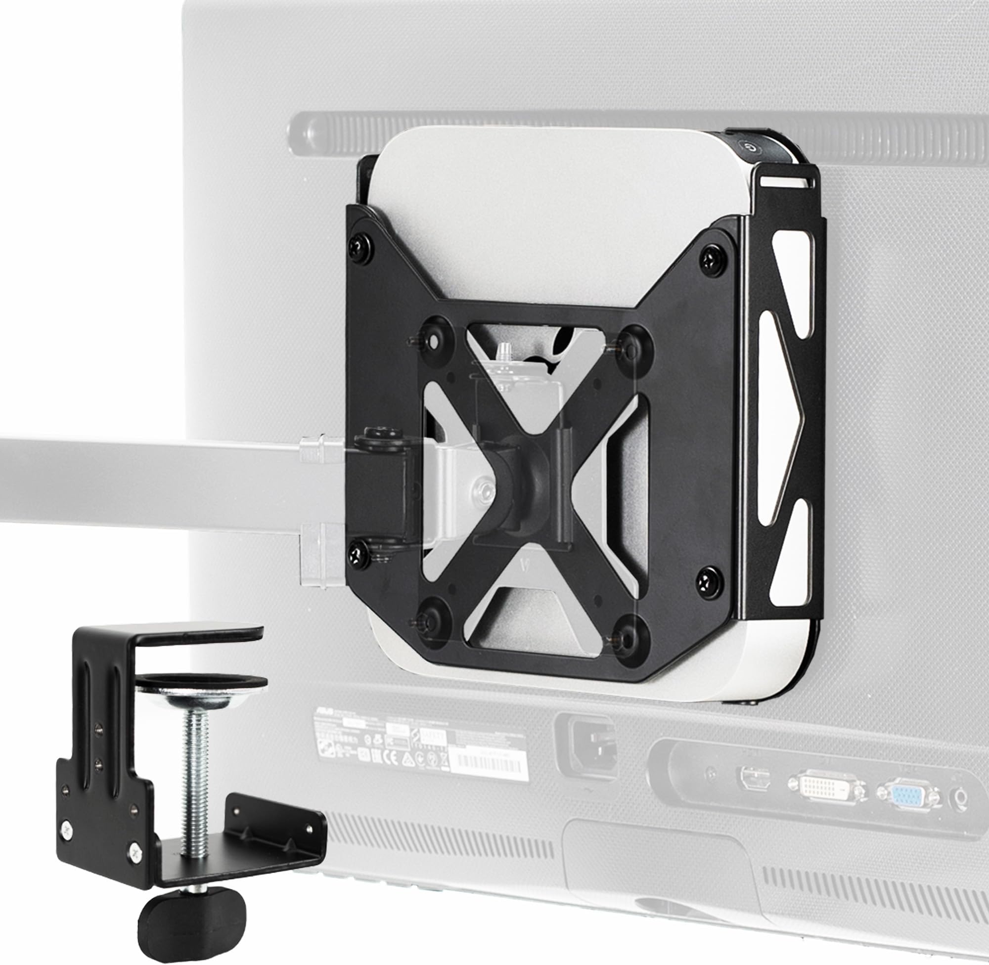 VIVOMonitor Arm for Mac Mini, 2010 to Mid-2024 Models - Desk Clamp Mount with Concealed Back of Screen Design, Black