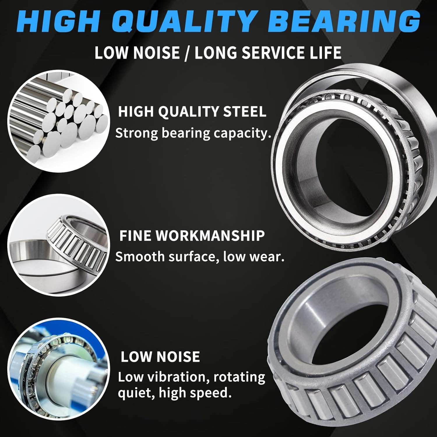 2Sets L44649 L44610 Trailer Hub Bearings Kit for 1-1/16'' Straight Axle, Trailer Spindle Bearing Kits with 12192TB Grease Seals, 1.98'' Dust Caps & Cotter Pin for 2000-2200 lbs Spindles