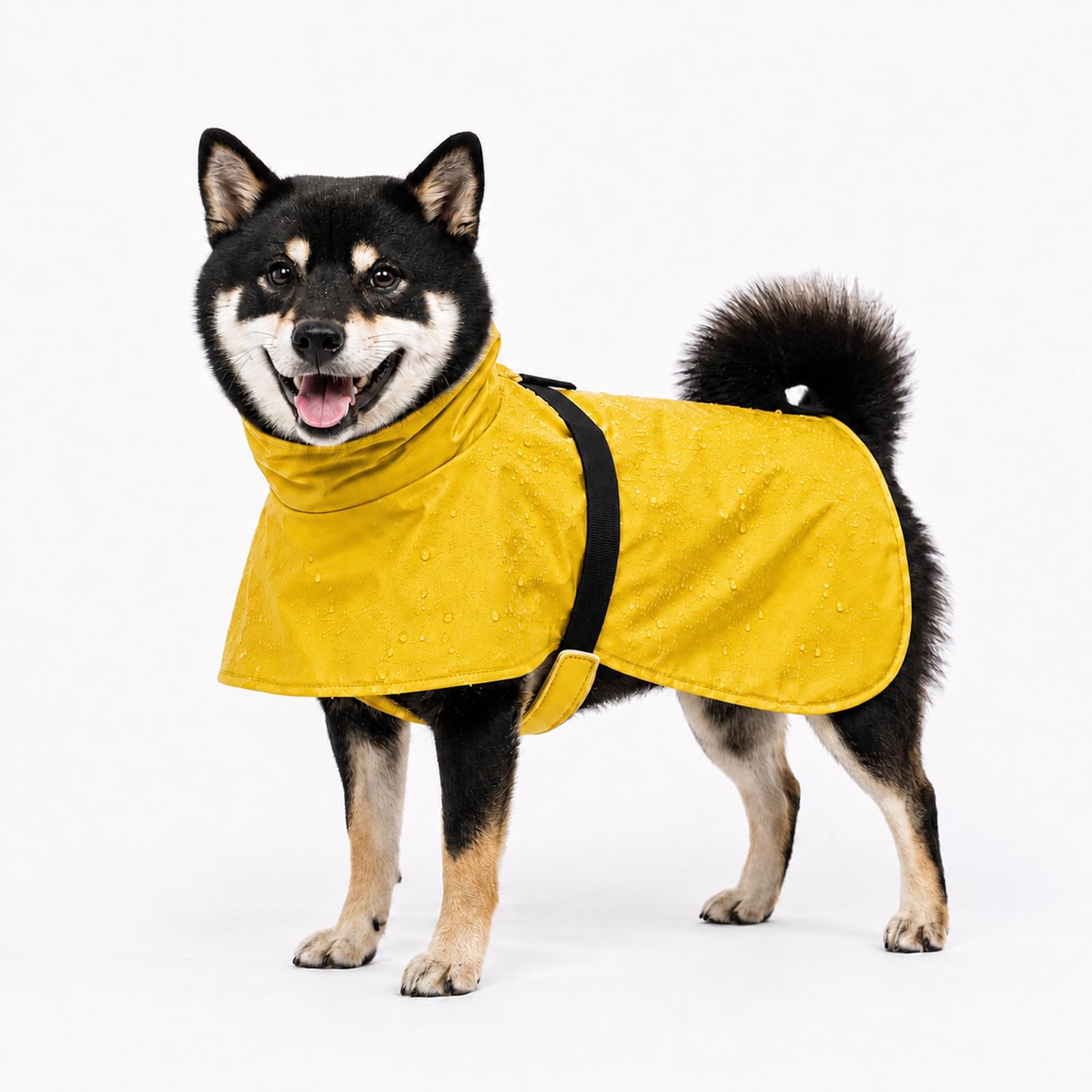Waterproof Dog Raincoat, Yellow Roll Neck Coat, Size 2XL, 1-Pack, 7–11 kg