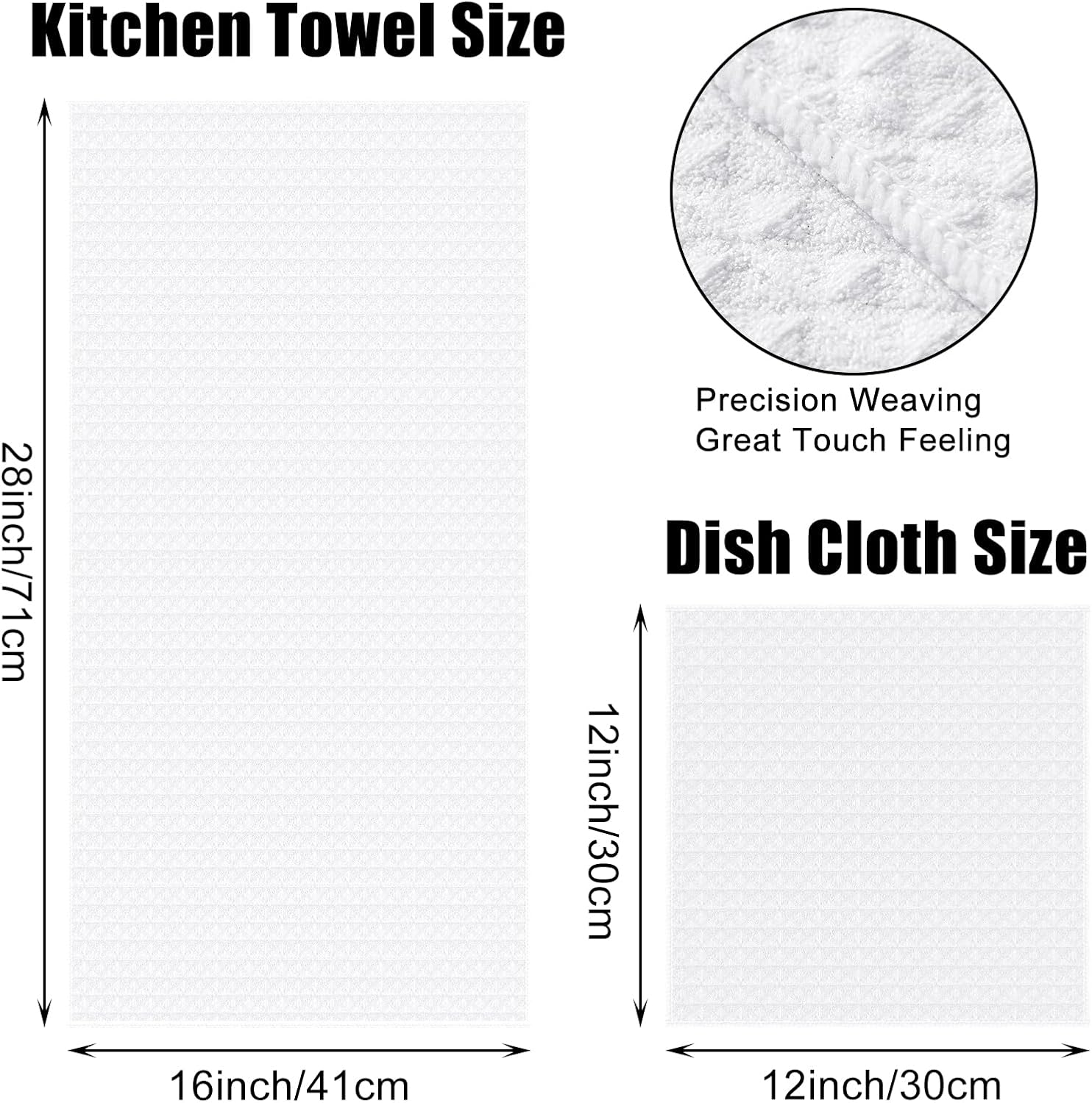 Homaxy Microfiber Waffle Weave Kitchen Towels Set, 16 x 28 Inch and 12 x 12 Inch Ultra Absorbent and Solid Color Dish Towels, 8 Pack, White - Image 4